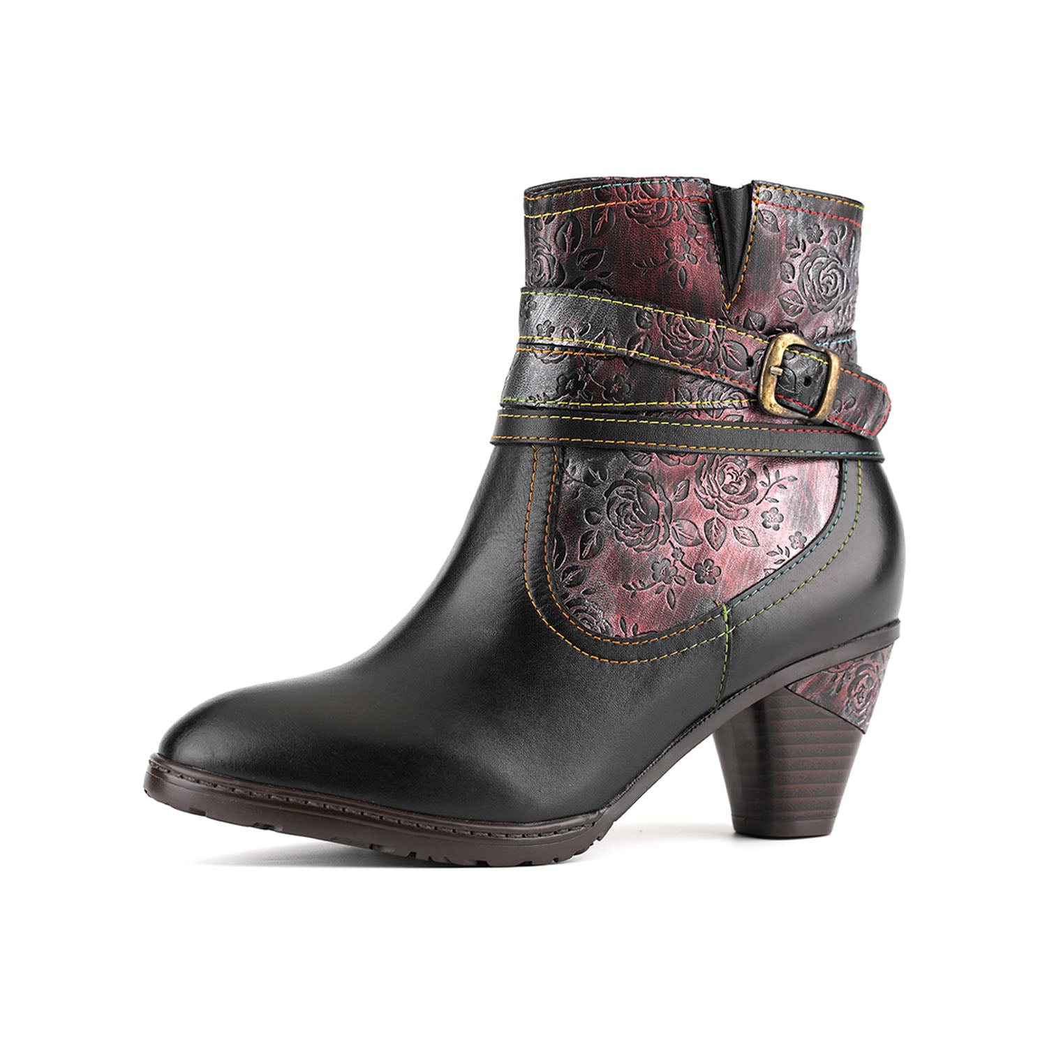 Handcrafted Rose Buckle Ankle Boots
