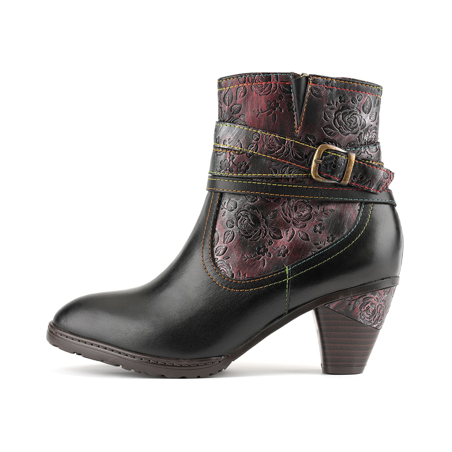 Handcrafted Rose Buckle Ankle Boots