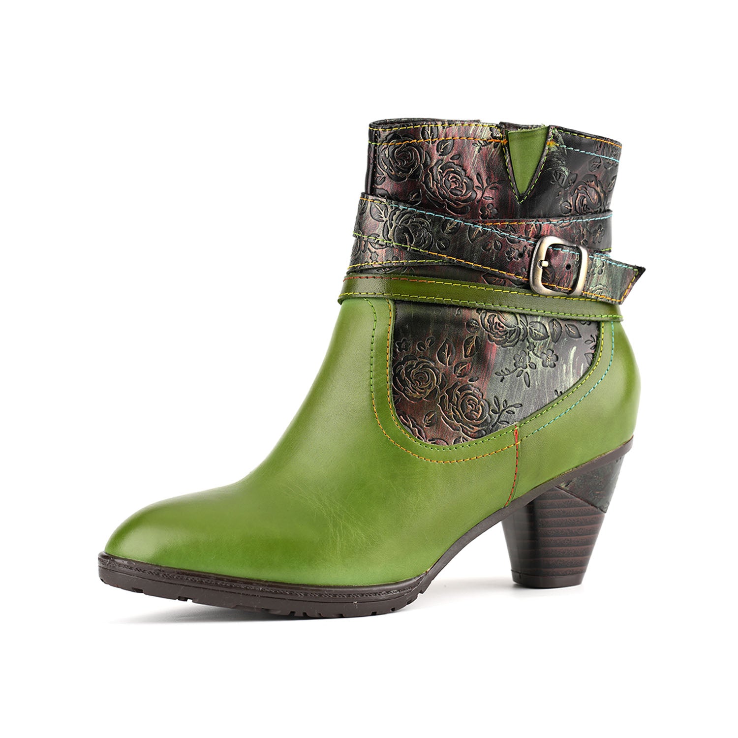 Handcrafted Rose Buckle Ankle Boots