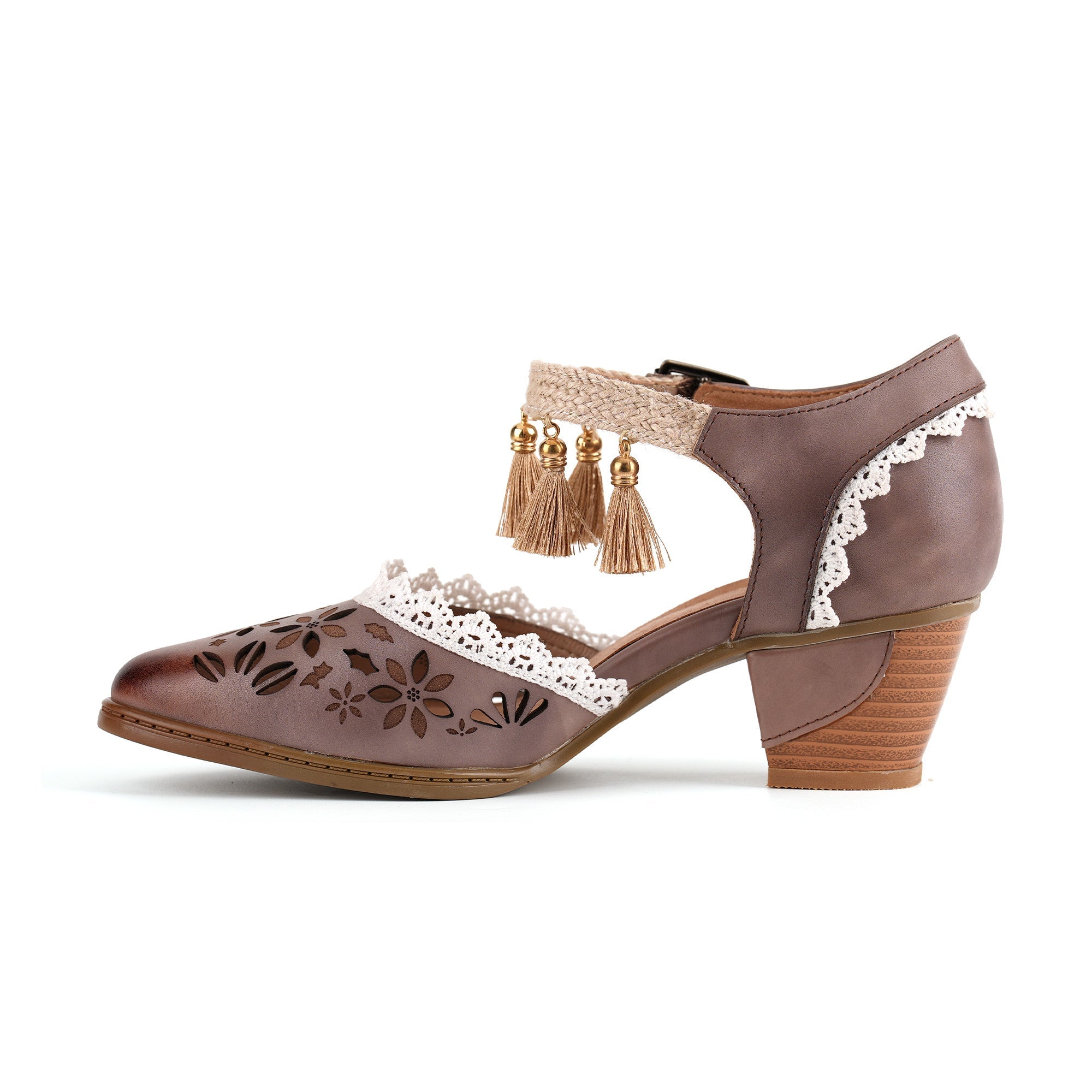 Vintage Floral Cutouts and Tassel Mary Jane Shoes