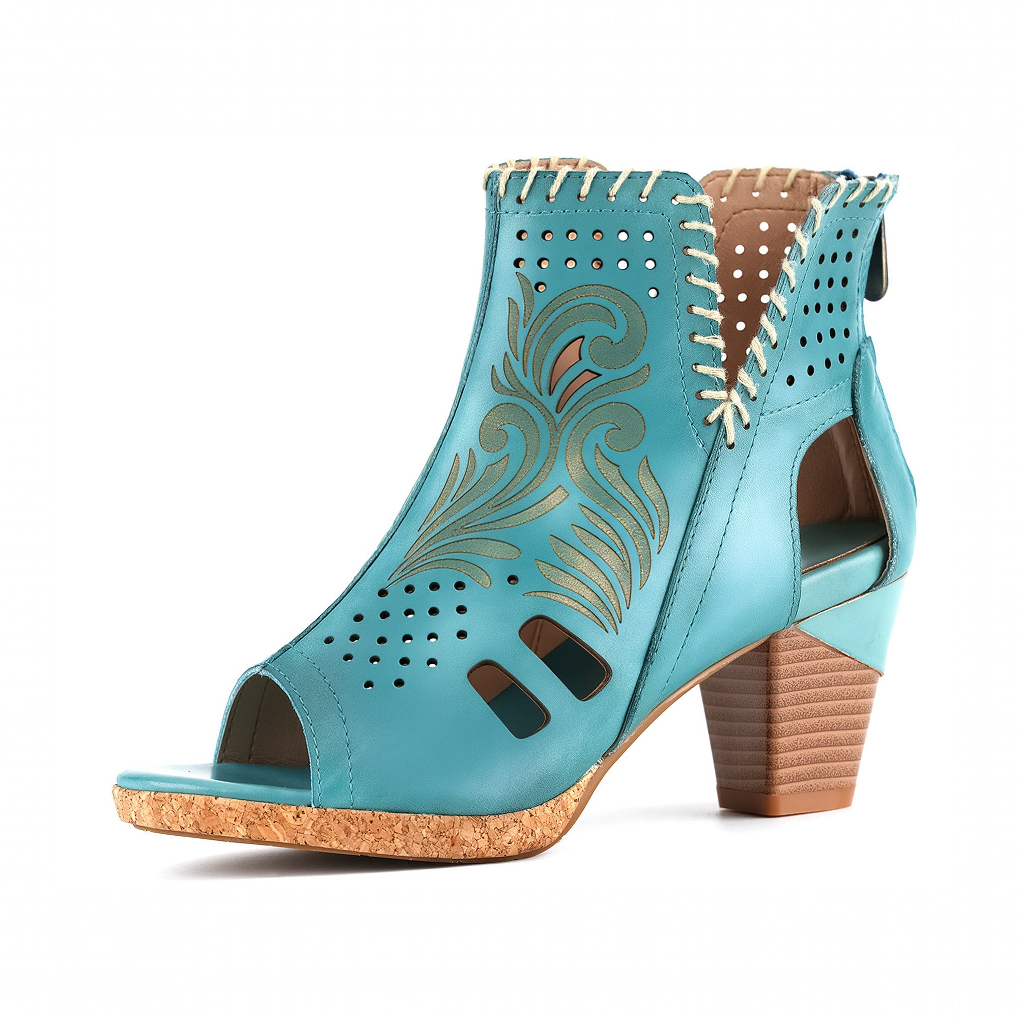 Turquoise Open-Toe Cutout Sandals