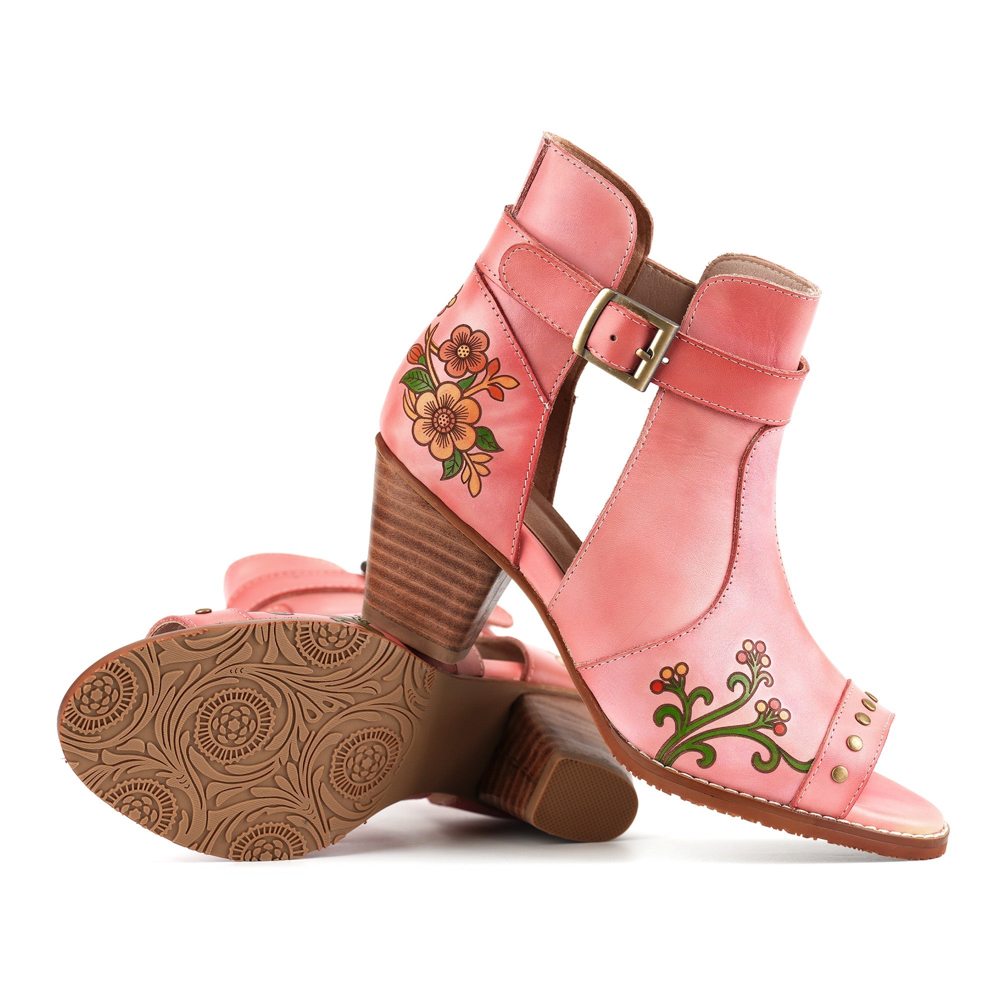 Floral Cutout Buckle Strap Sandals