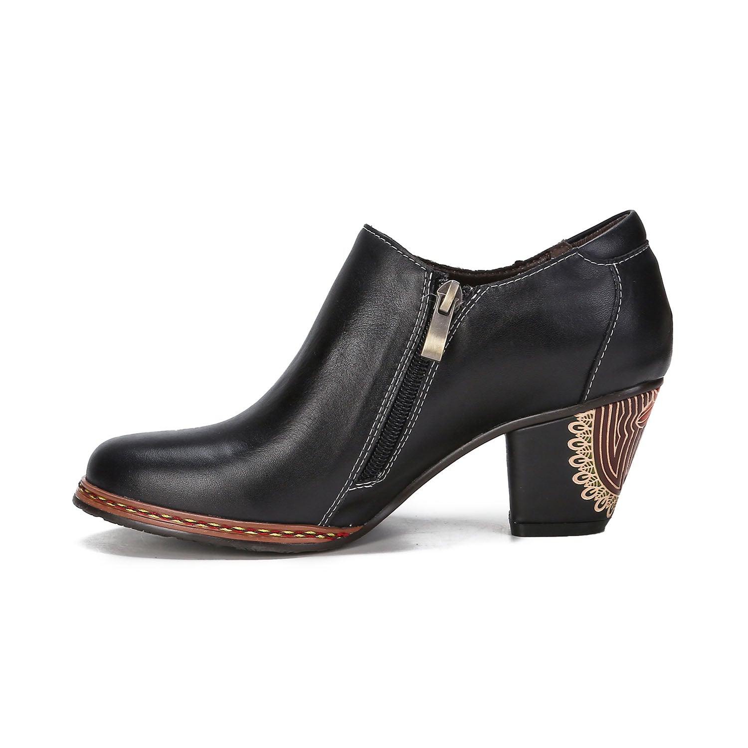 Floral Elegance Vintage Hand-Painted Leather Heels