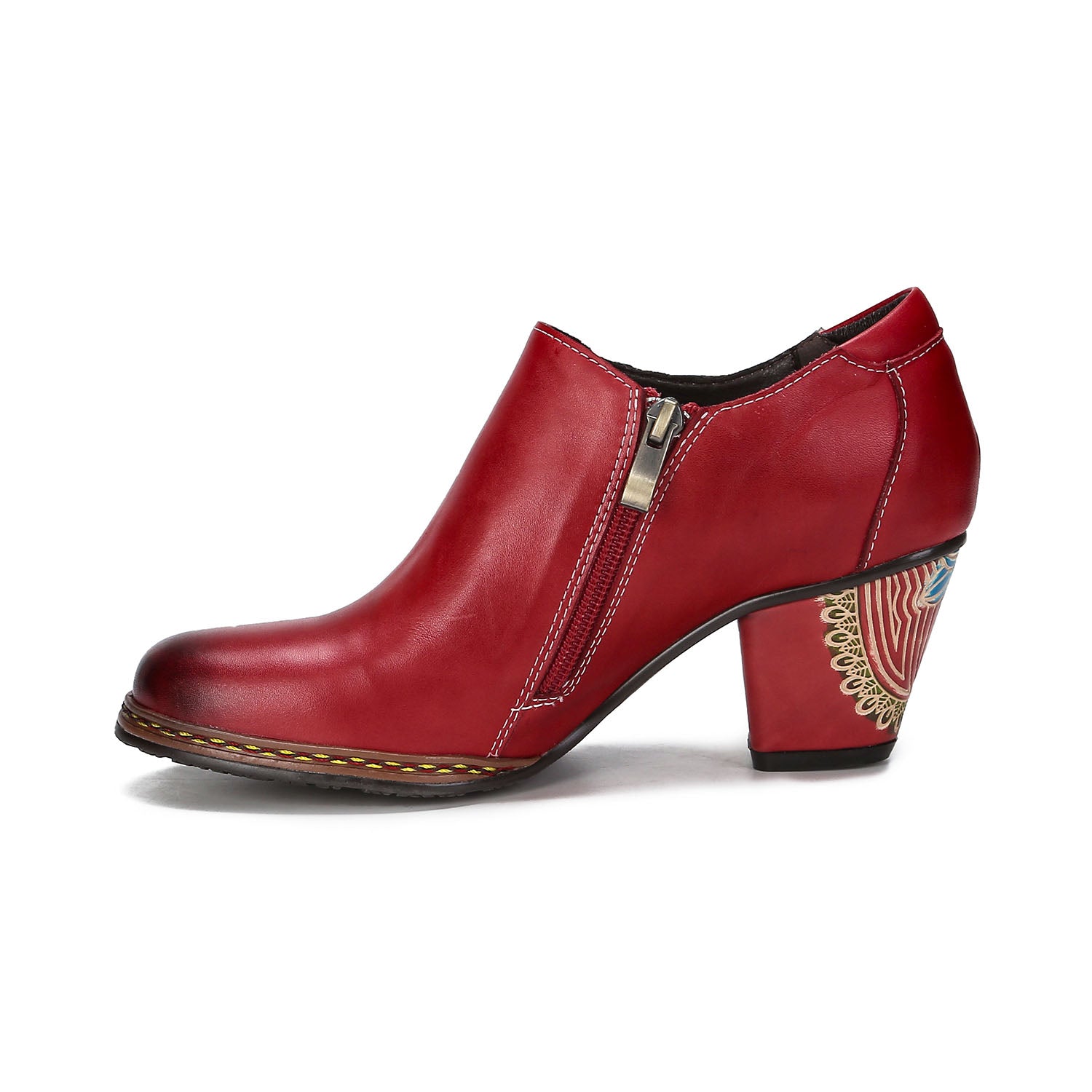 Floral Elegance Vintage Hand-Painted Leather Heels