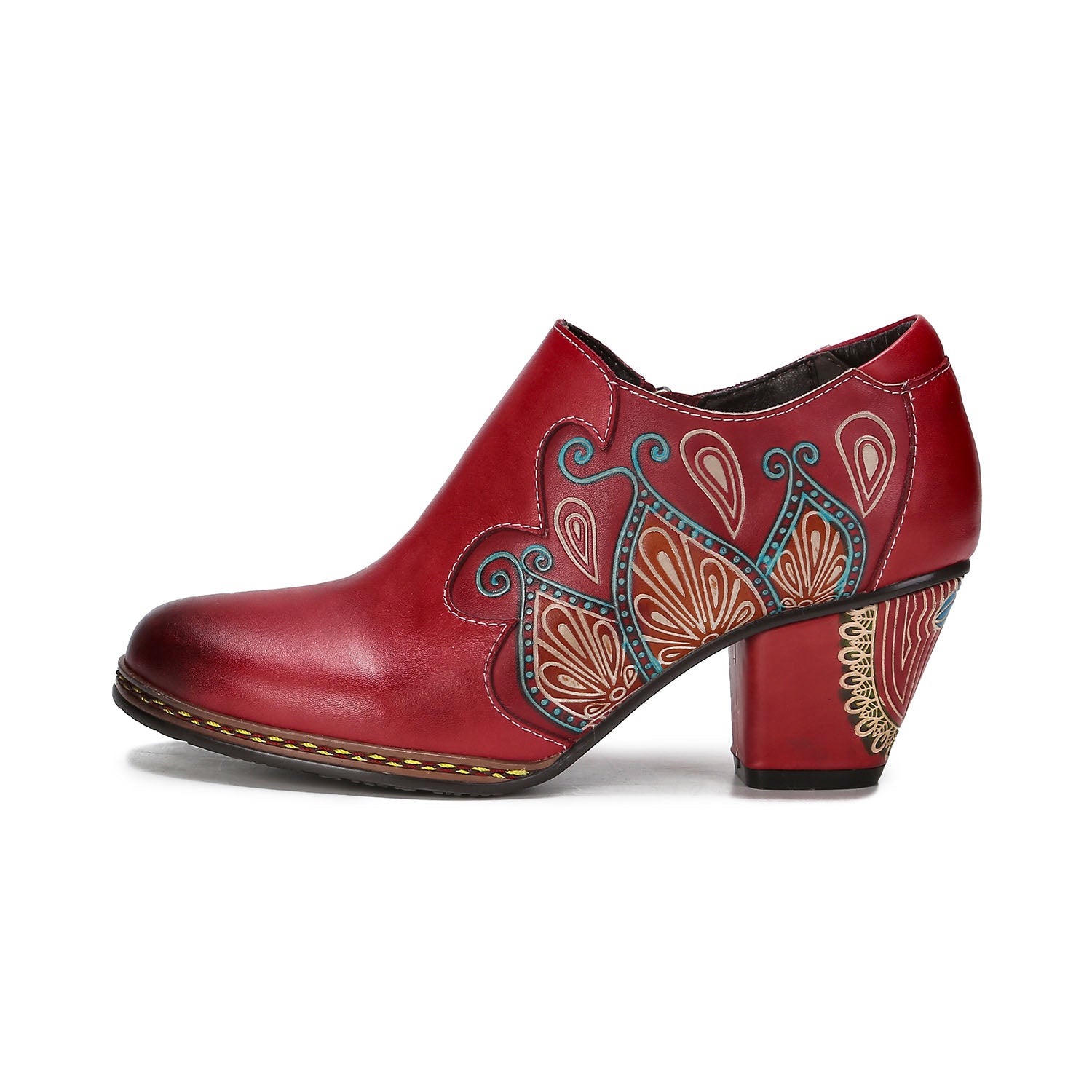Floral Elegance Vintage Hand-Painted Leather Heels