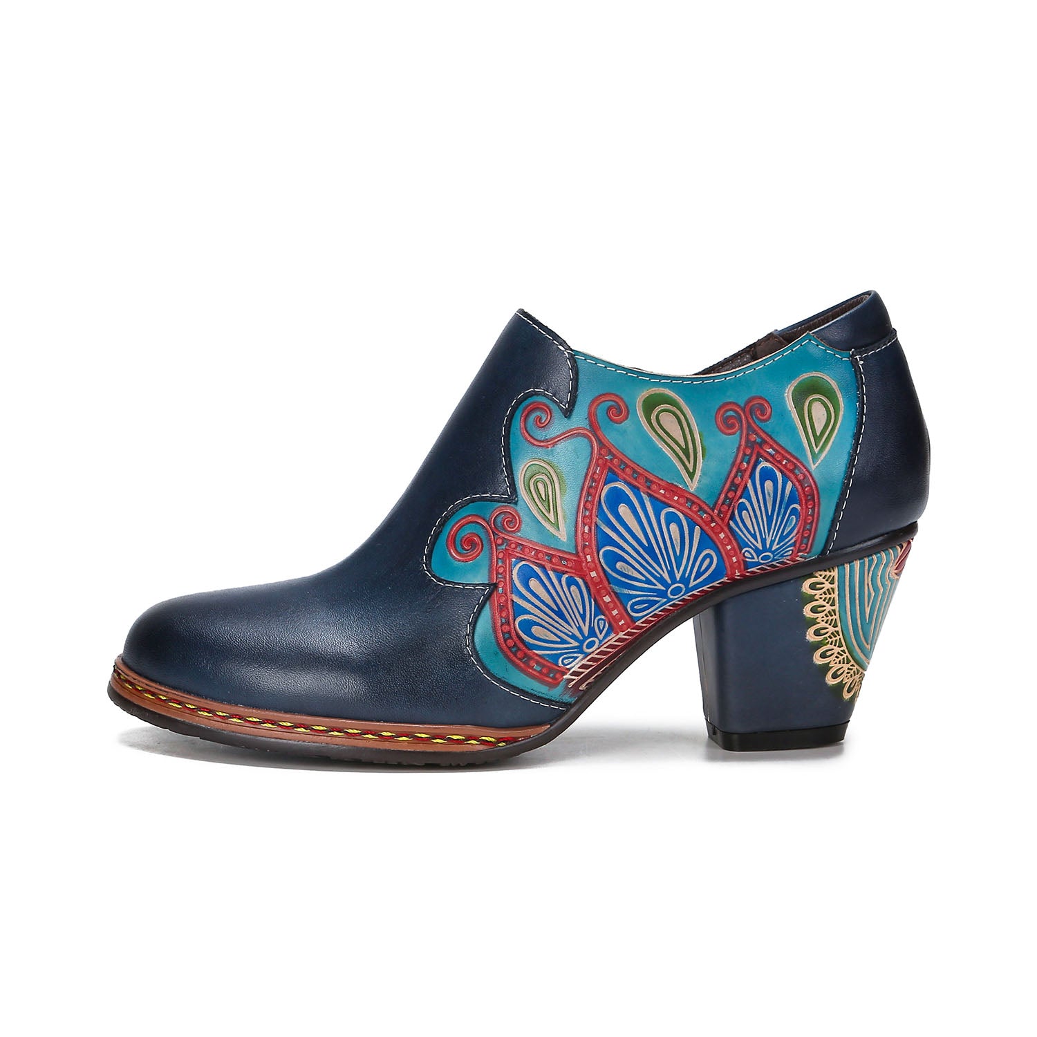 Floral Elegance Vintage Hand-Painted Leather Heels