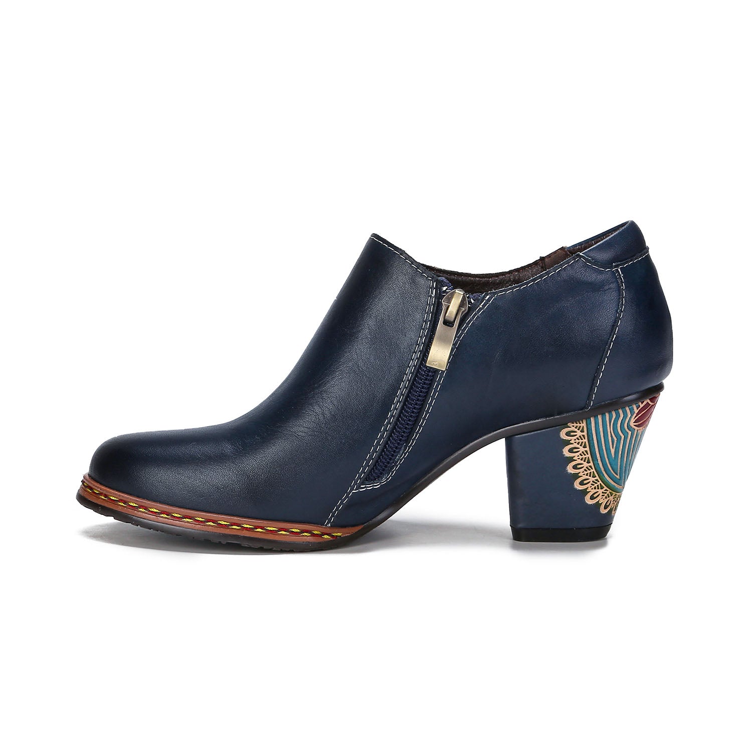 Floral Elegance Vintage Hand-Painted Leather Heels