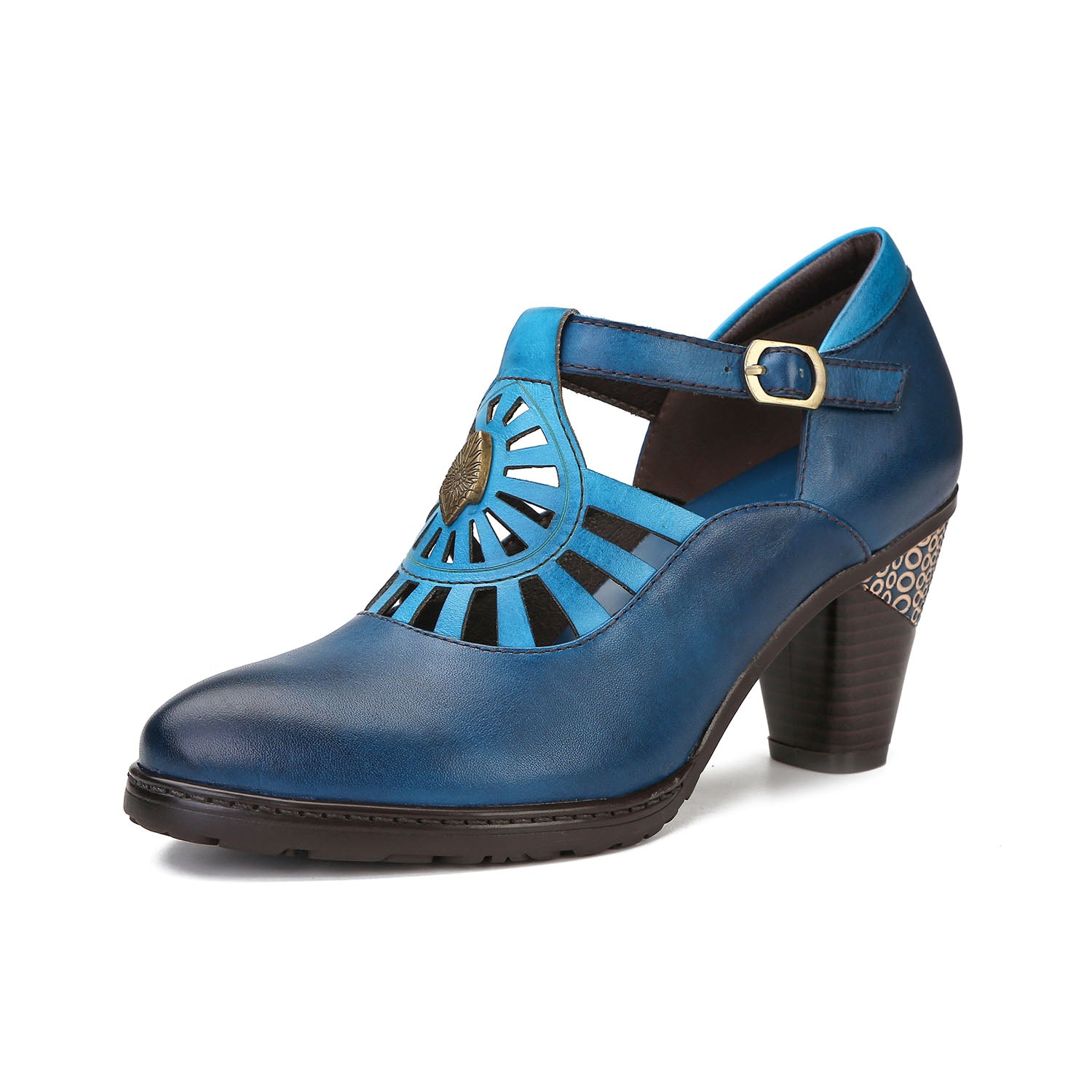 Retro Radiant Sunburst Leather Pumps