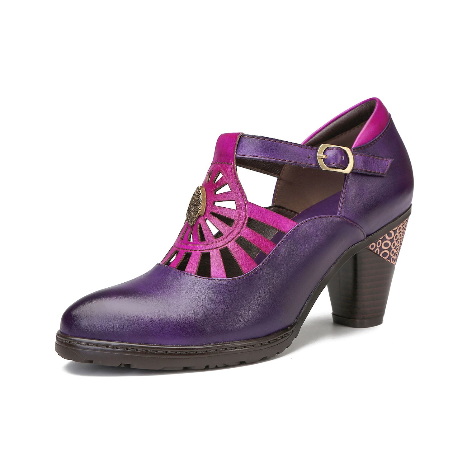 Retro Radiant Sunburst Leather Pumps