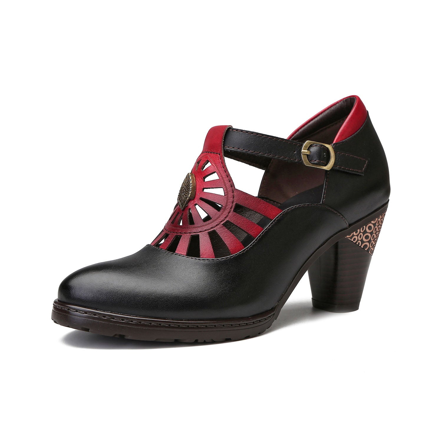 Retro Radiant Sunburst Leather Pumps