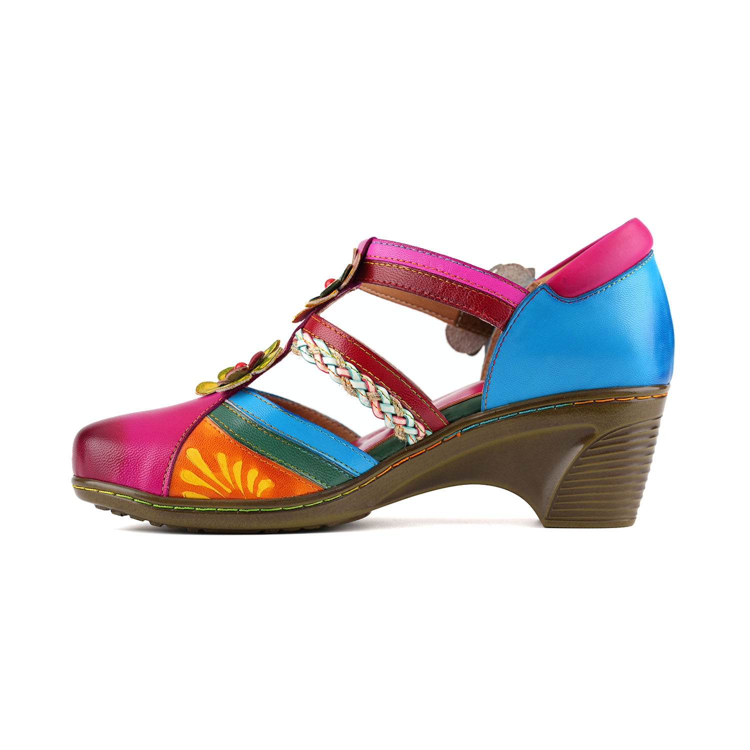 Bohemian Blossom Hand-Painted Floral Leather Heels