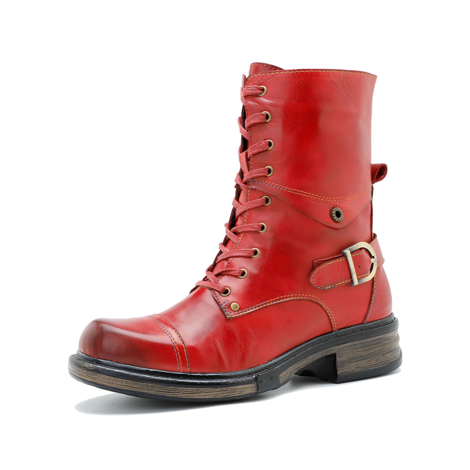Comfortable Genuine Leather Boots With Laces And Inside Zippers