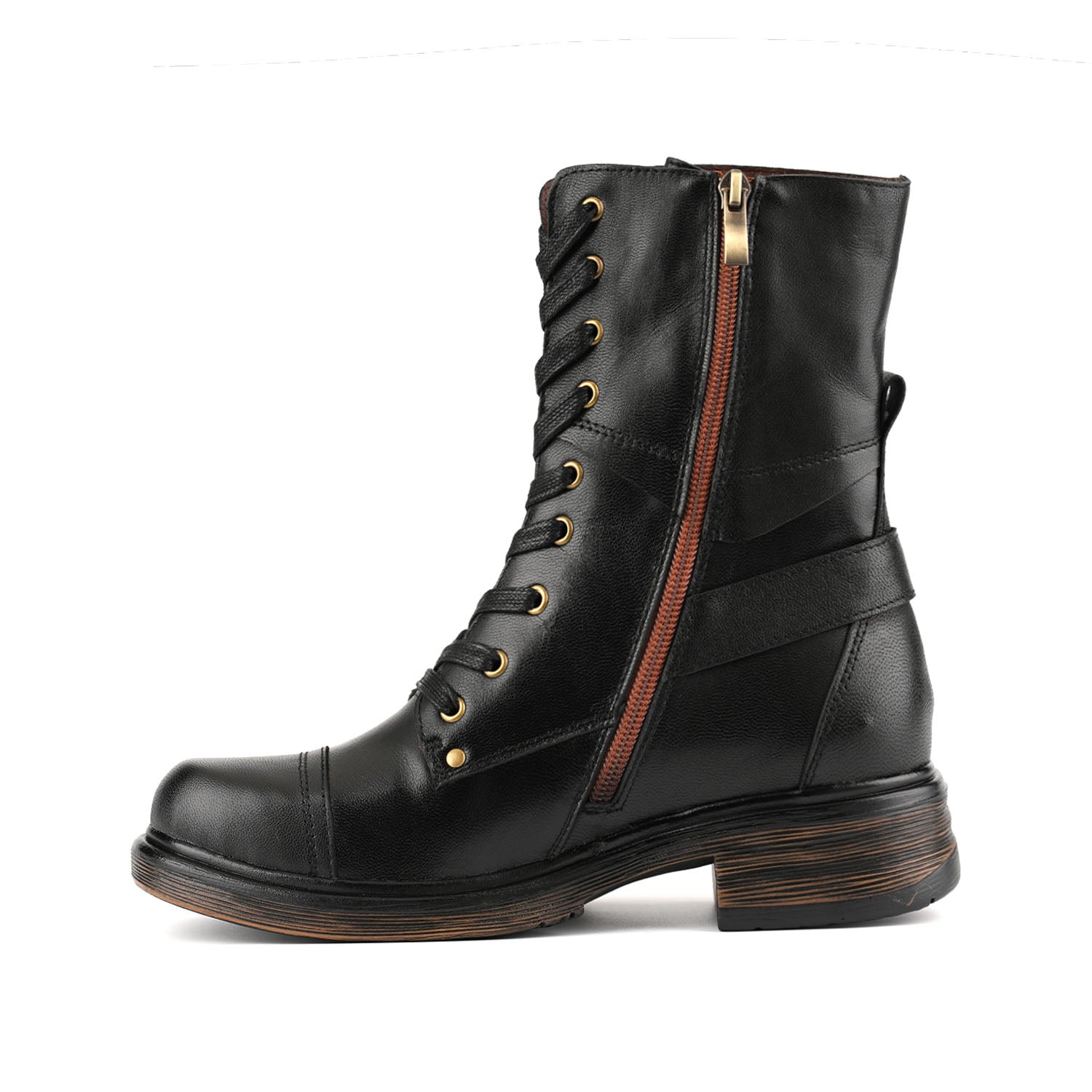 Comfortable Genuine Leather Boots With Laces And Inside Zippers