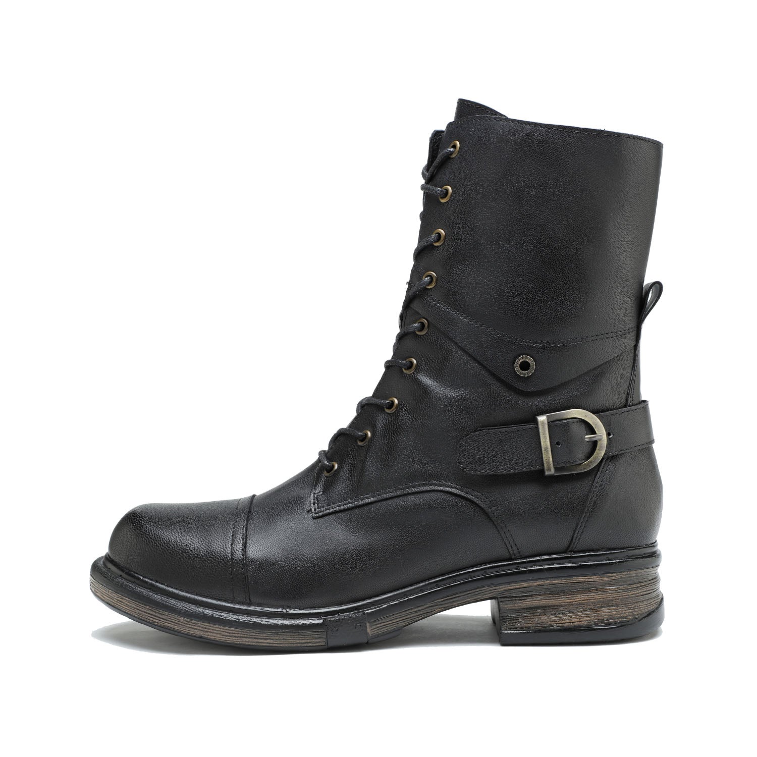 Comfortable Genuine Leather Boots With Laces And Inside Zippers