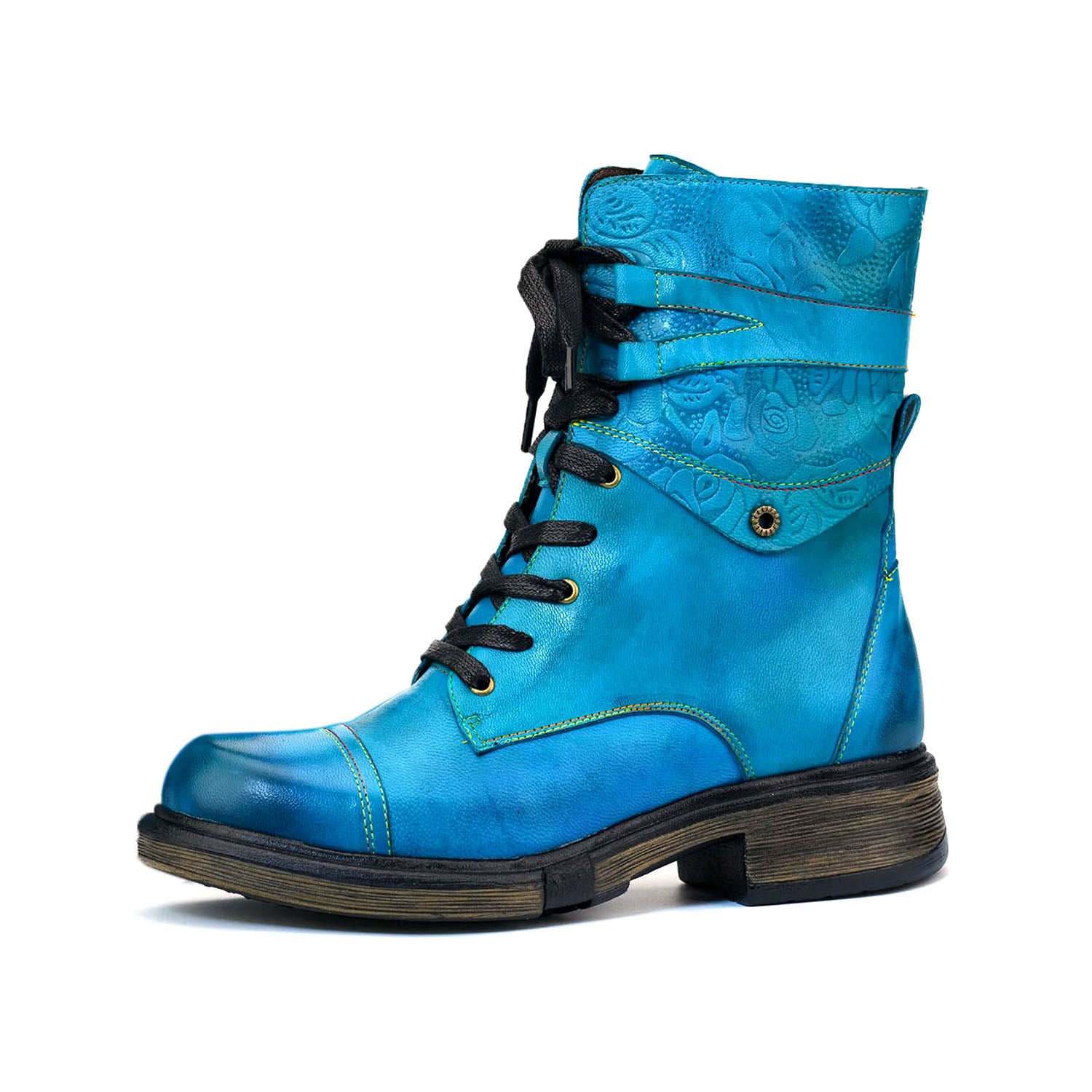 Comfortable Genuine Leather Boots With Laces And Inside Zippers