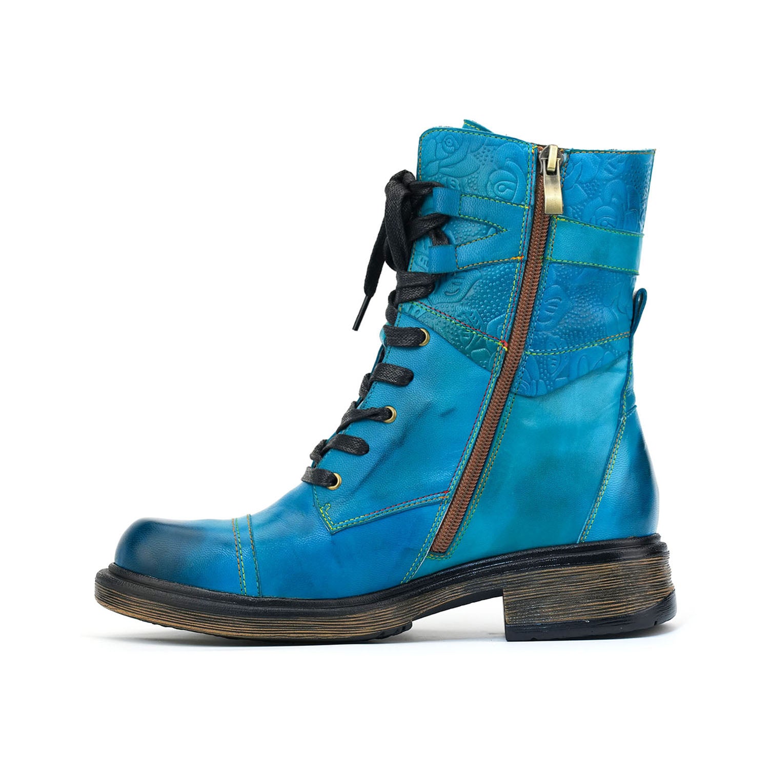 Comfortable Genuine Leather Boots With Laces And Inside Zippers