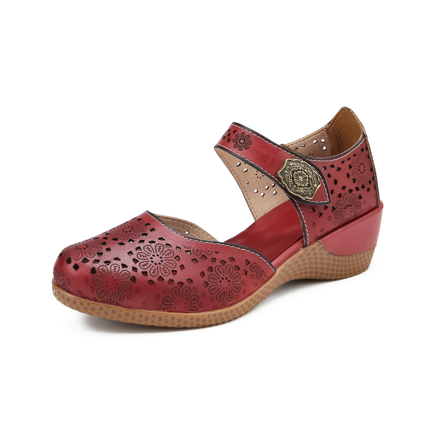 Elegance Bloom Retro Hollow Leather Shoes