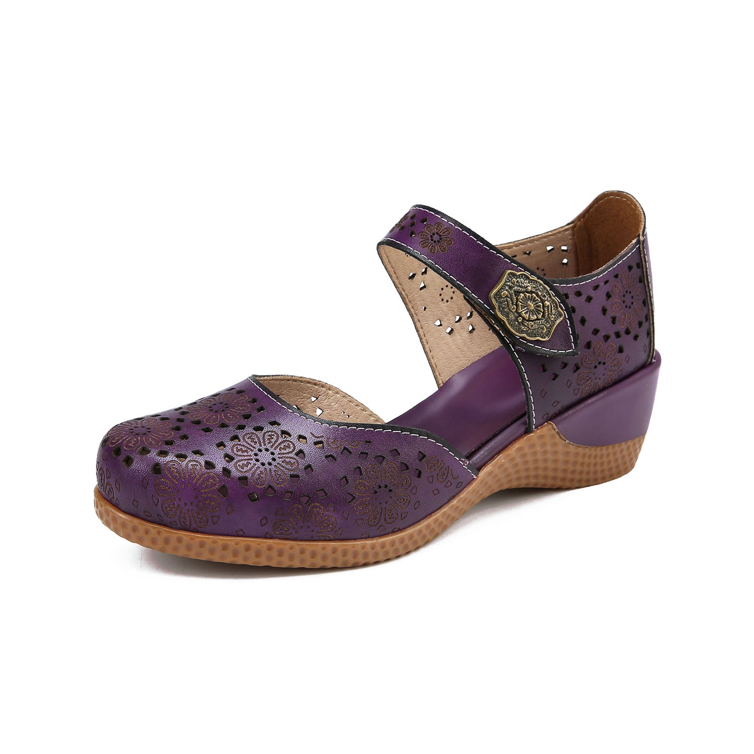 Elegance Bloom Retro Hollow Leather Shoes