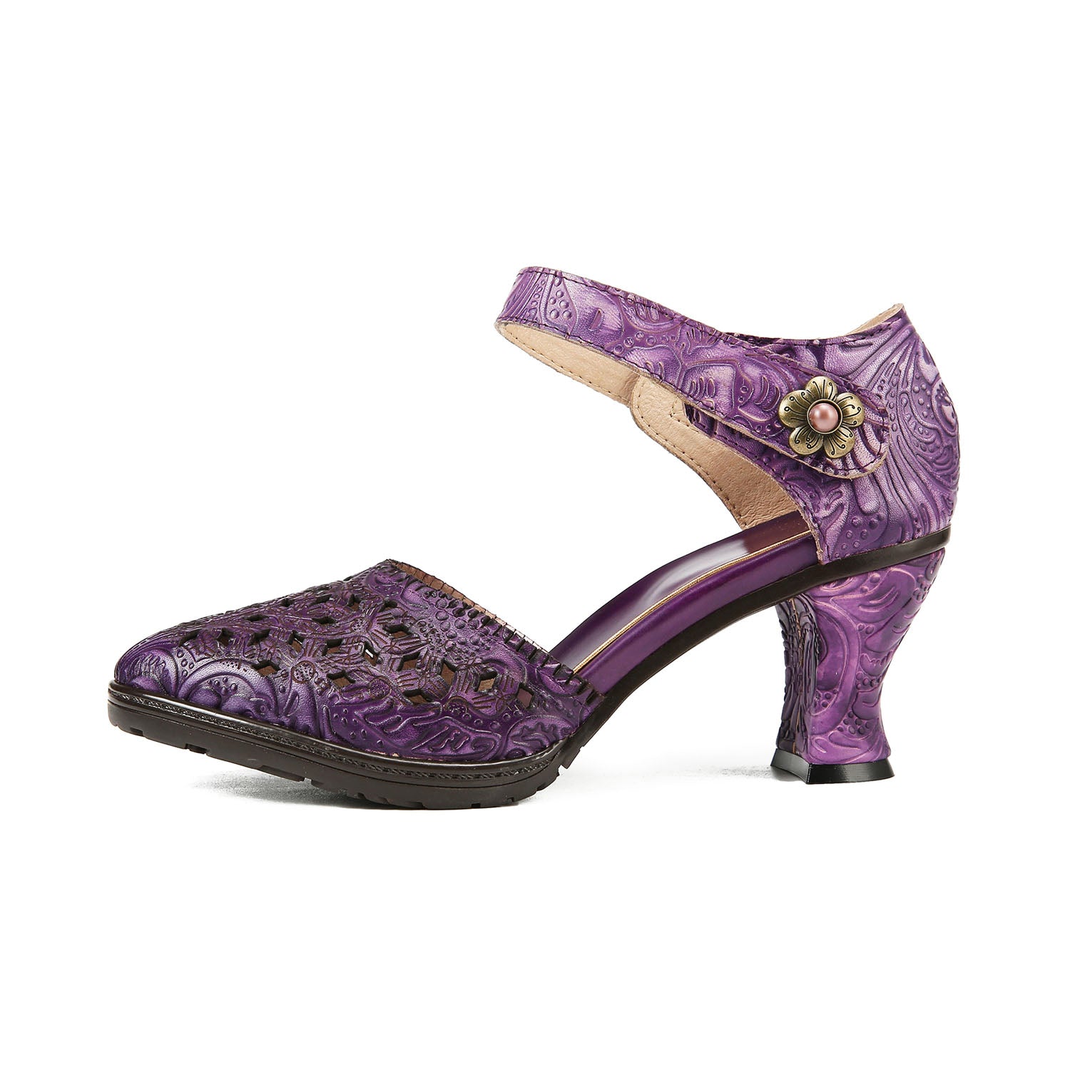 Floral Grace Embossed Retro Sandals