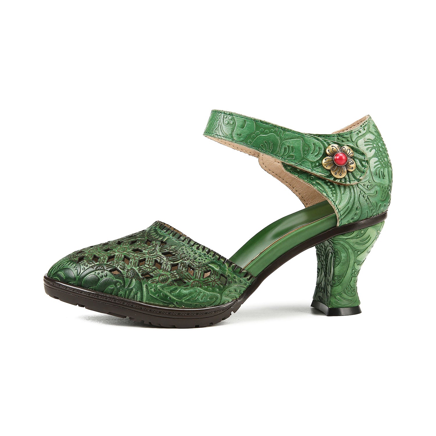 Floral Grace Embossed Retro Sandals