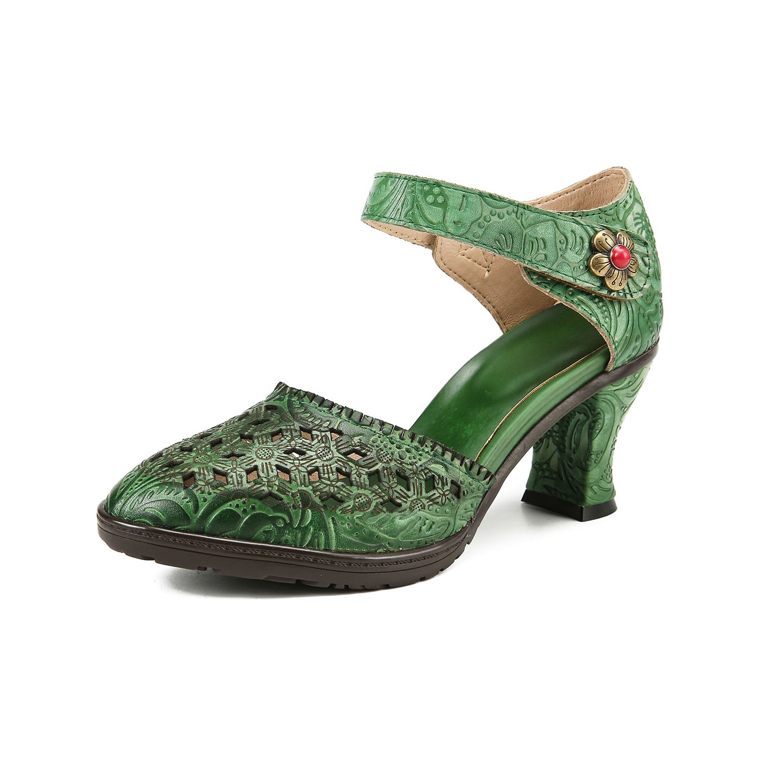 Floral Grace Embossed Retro Sandals