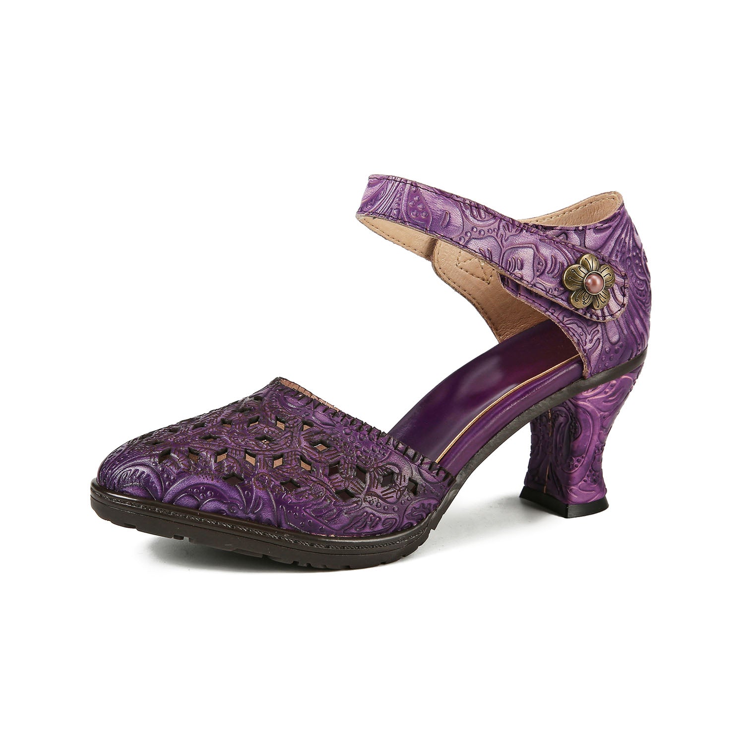 Floral Grace Embossed Retro Sandals