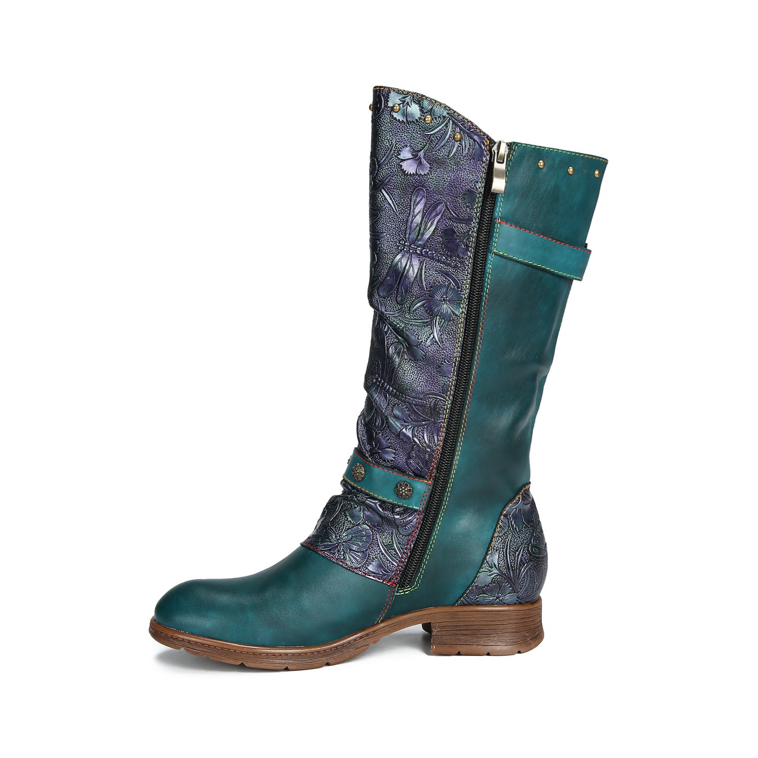 Retro Painted Buckle Blooming Grace Boots