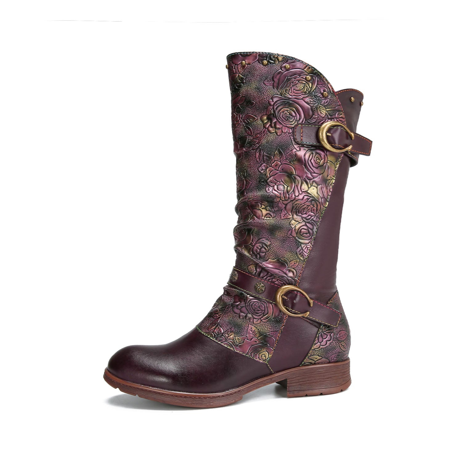 Retro Painted Buckle Blooming Grace Boots
