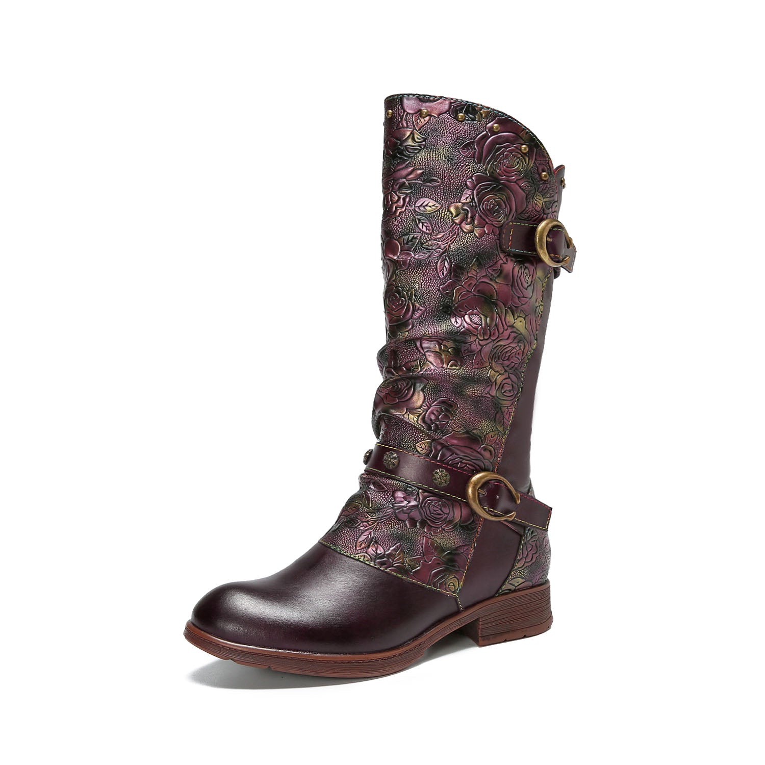 Retro Painted Buckle Blooming Grace Boots