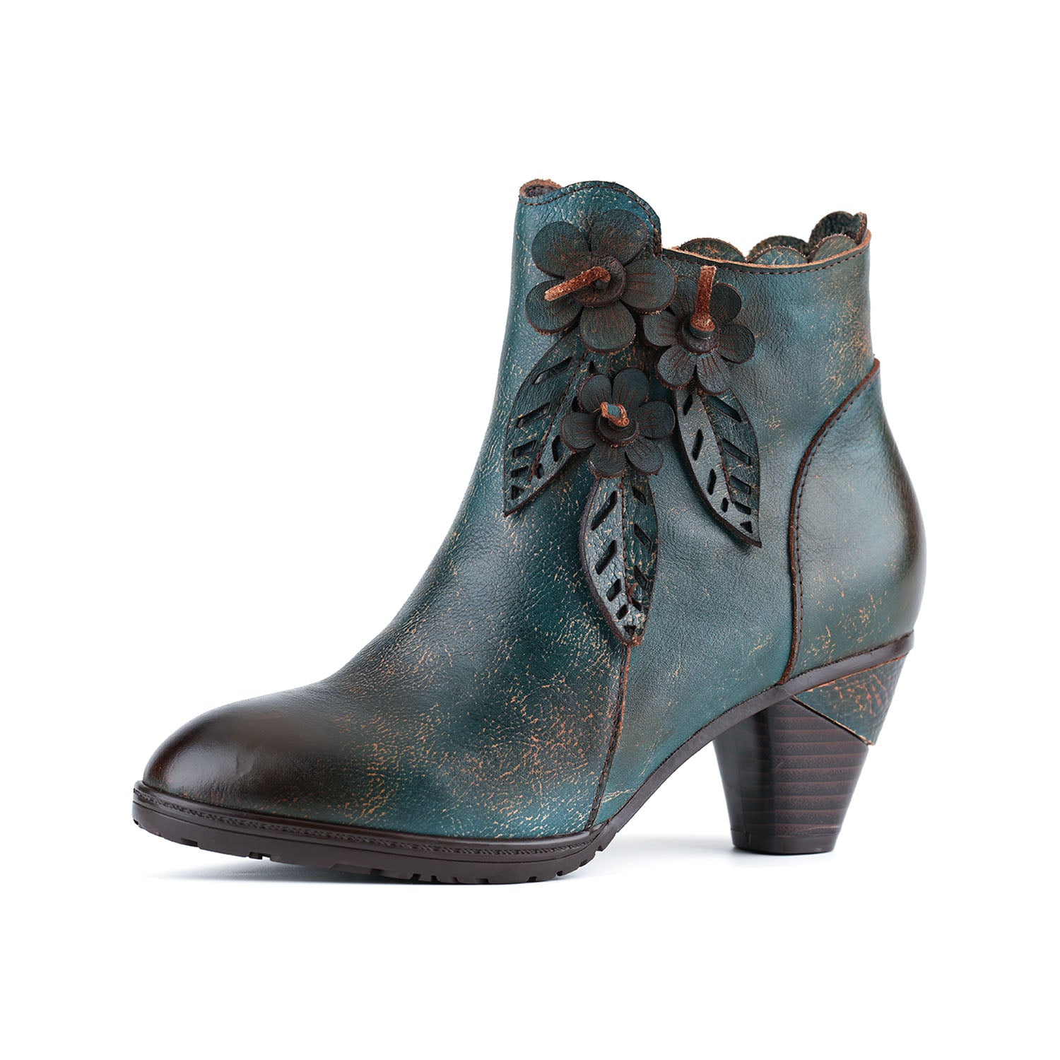 BloomCraft Artisan Floral Leather Ankle Boots