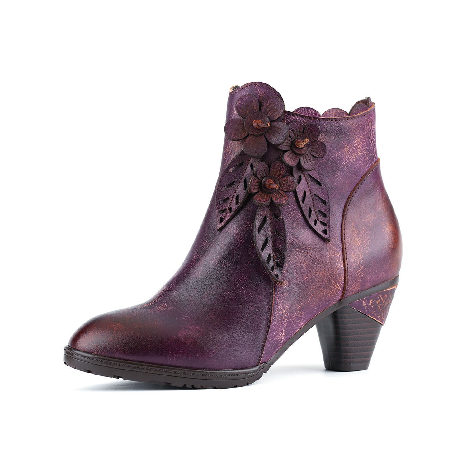 BloomCraft Artisan Floral Leather Ankle Boots