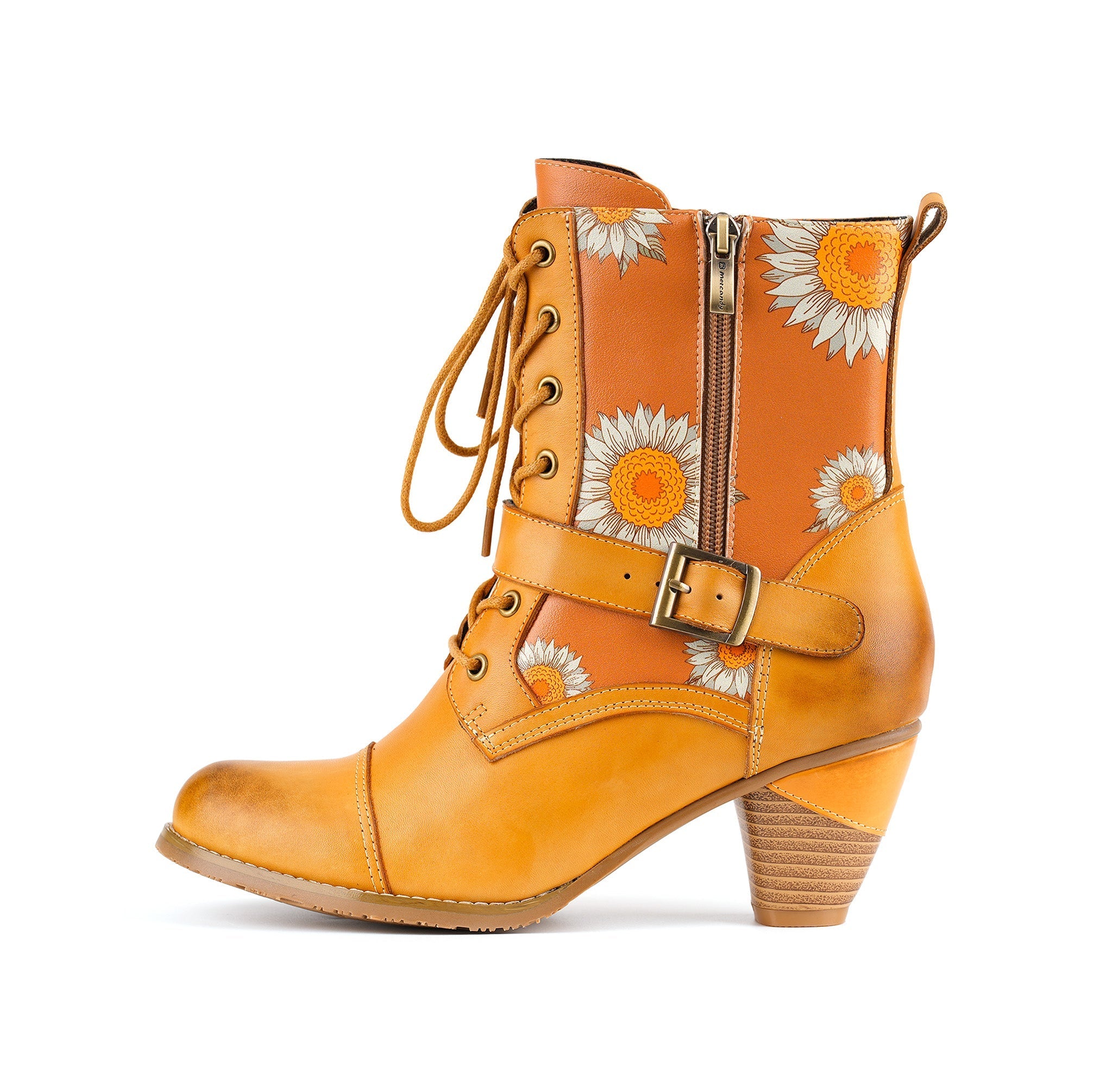 Golden Bloom Lace-Up Ankle Boots