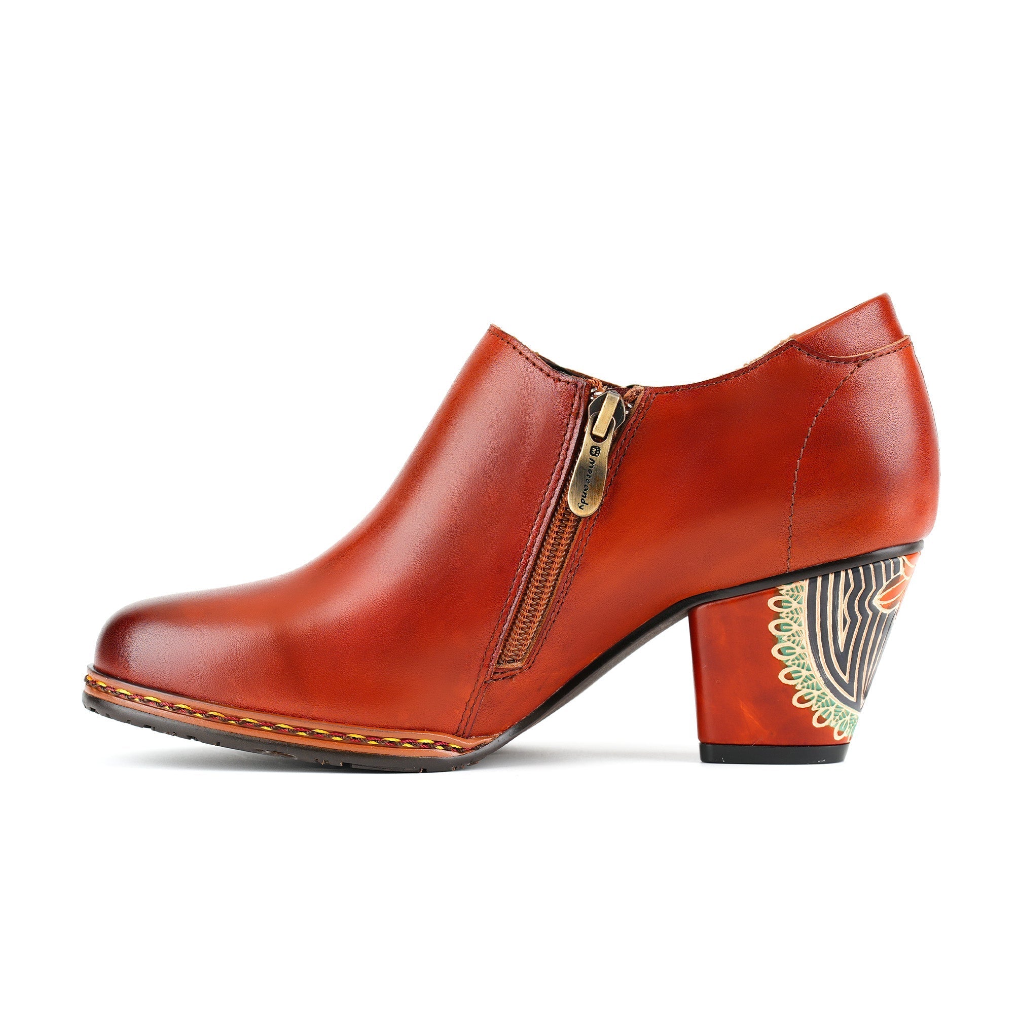 Retro Pattern Leather Zipper Pumps