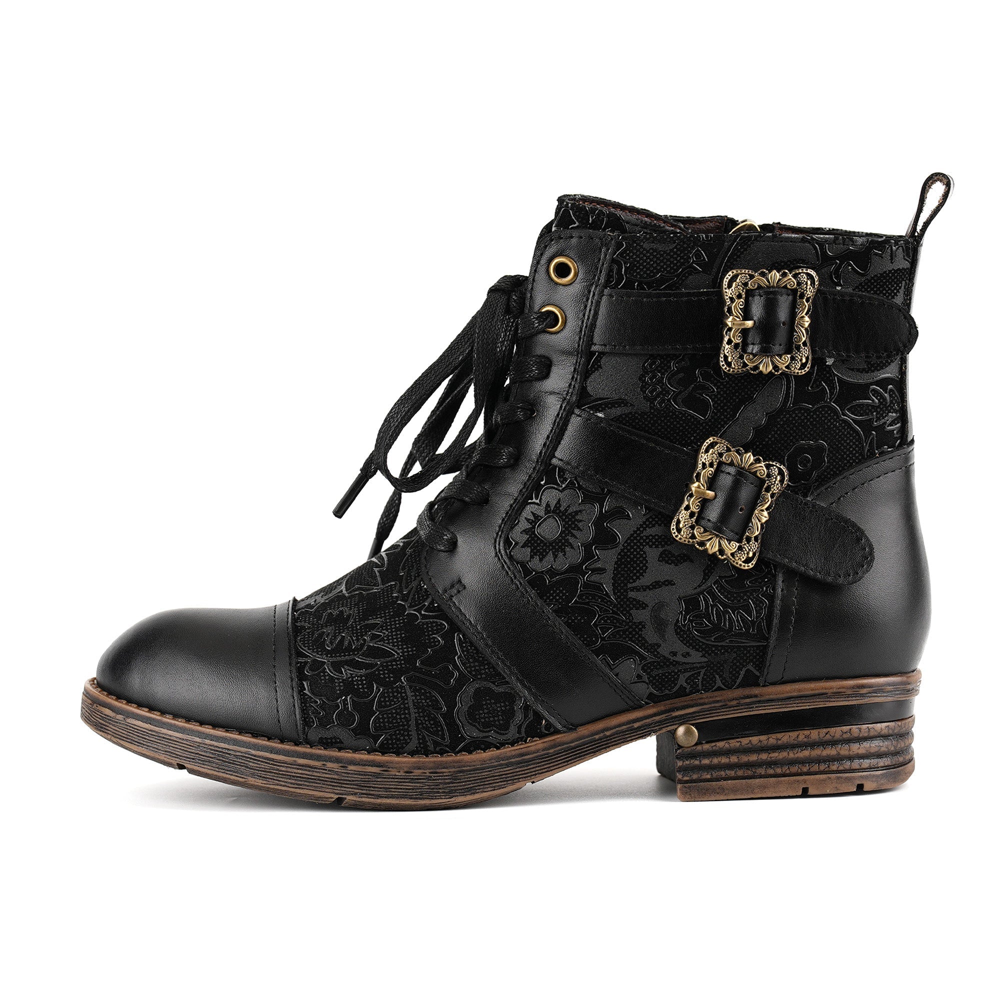 Timeless Grace Floral Lace-Up Flat Ankle Boots