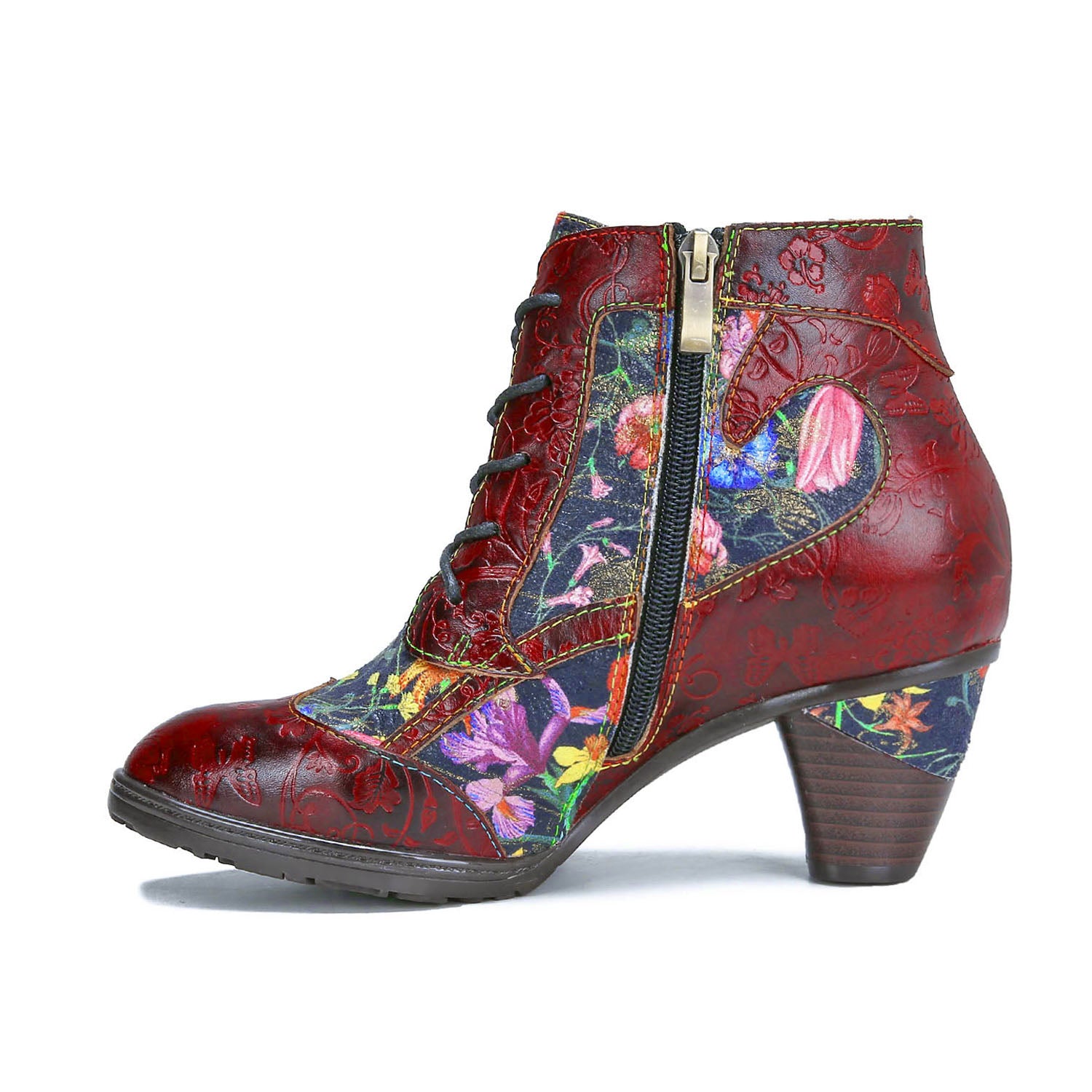 Floral Enchant Vintage Lace-Up Boots