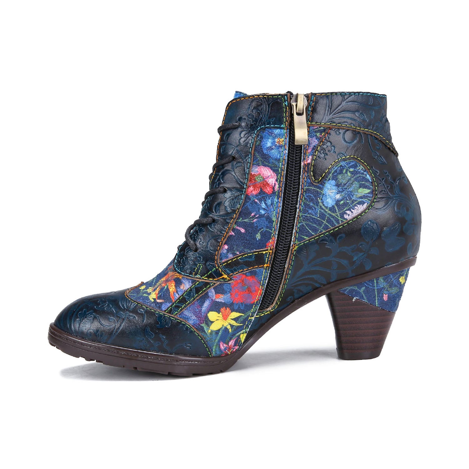 Floral Enchant Vintage Lace-Up Boots