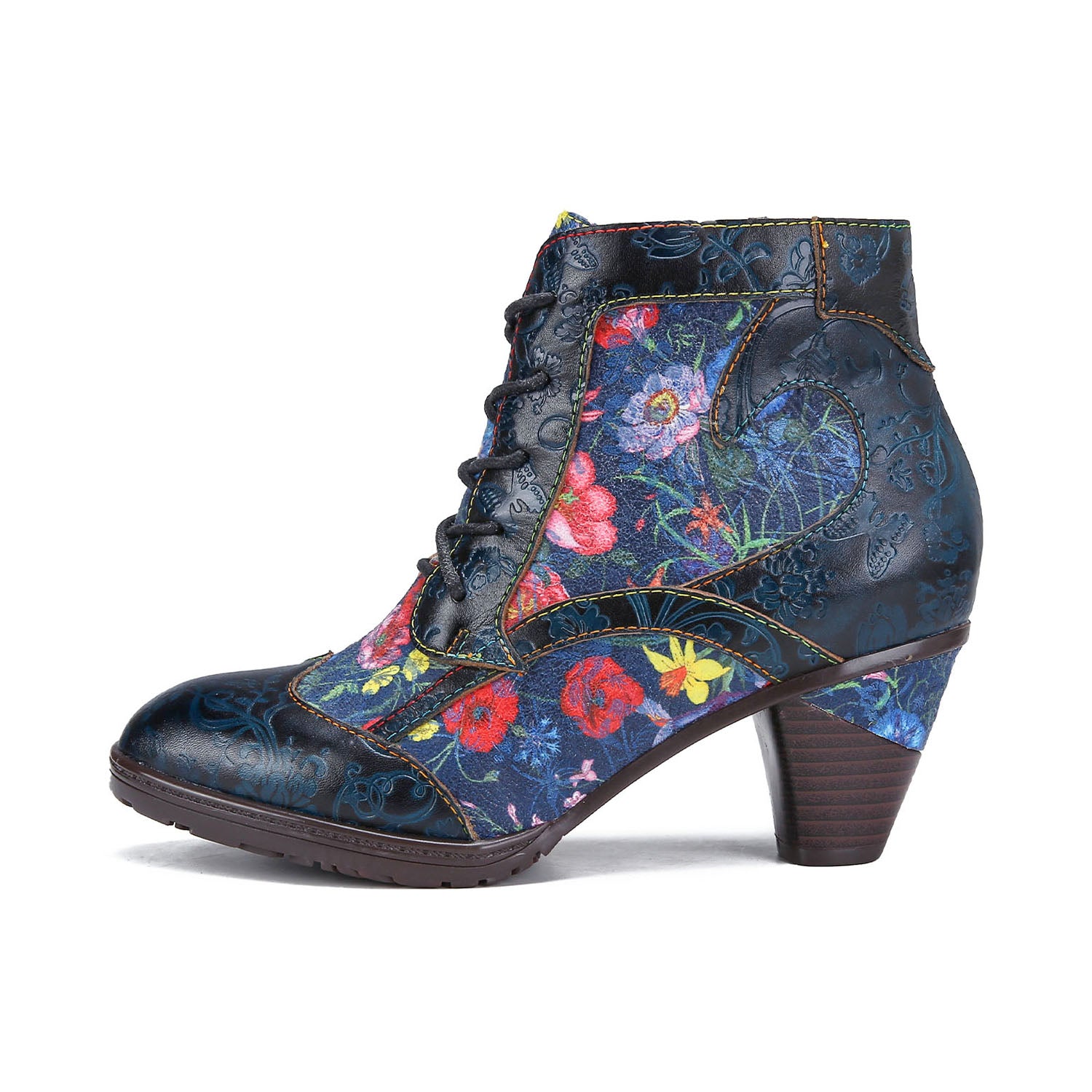 Floral Enchant Vintage Lace-Up Boots