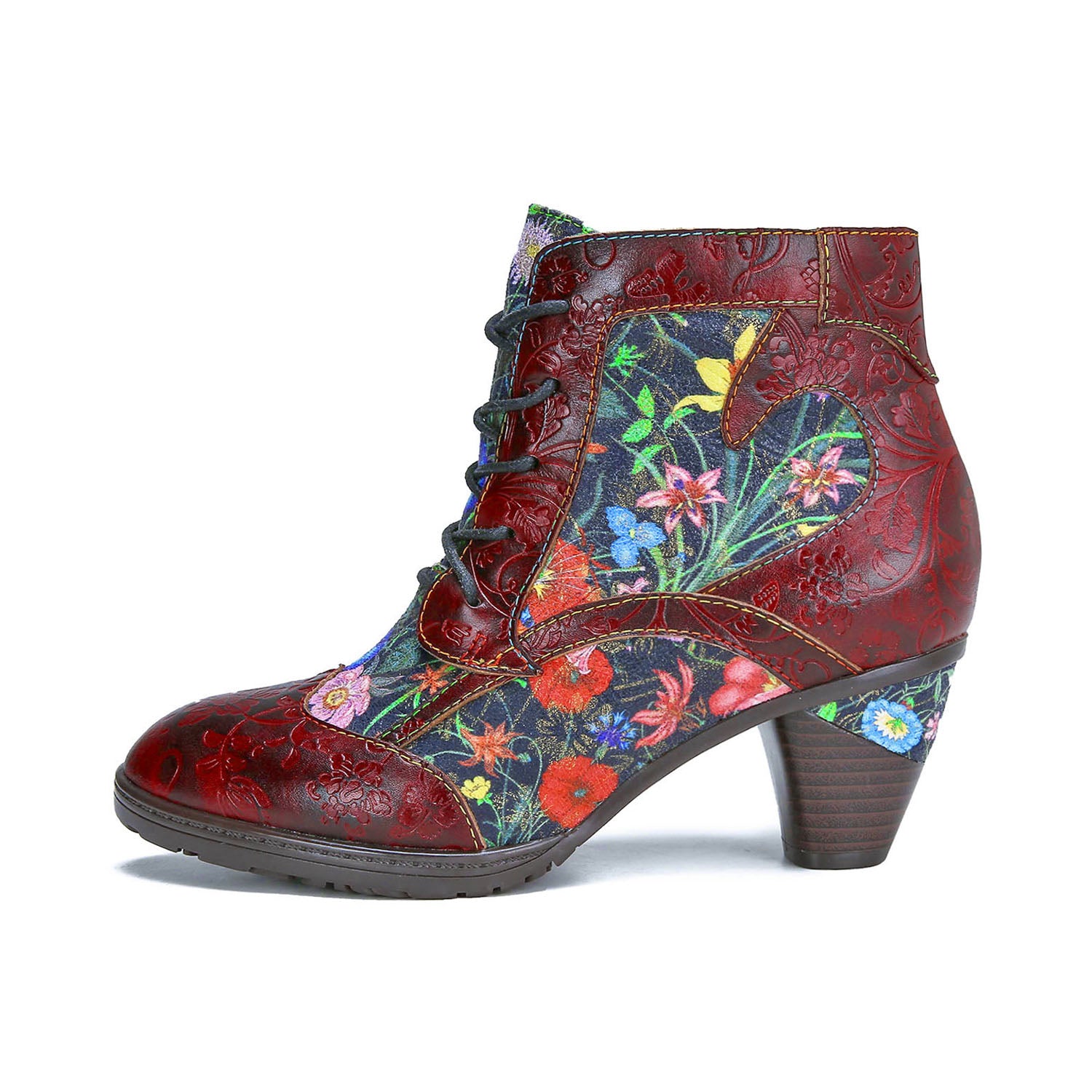 Floral Enchant Vintage Lace-Up Boots