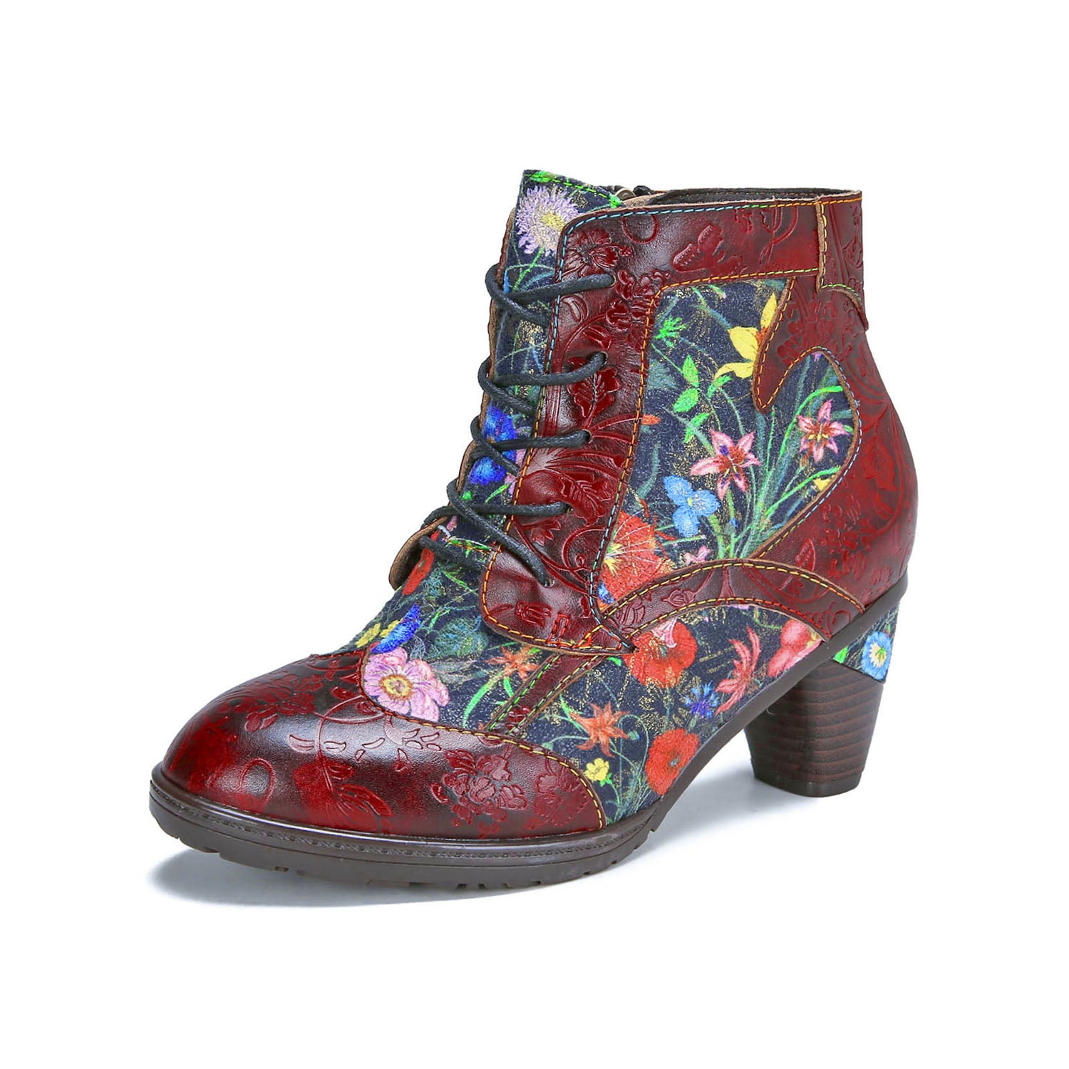 Floral Enchant Vintage Lace-Up Boots