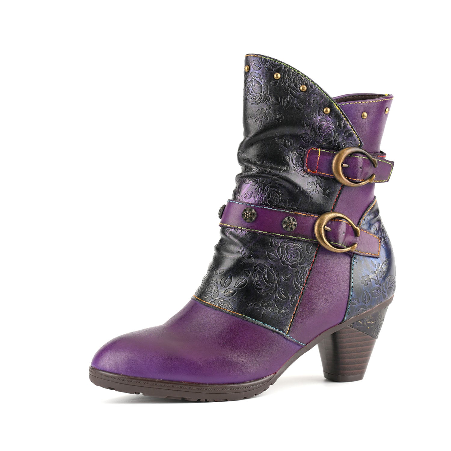 Retro Painted Genuine Leather Clasp Ankle Boots