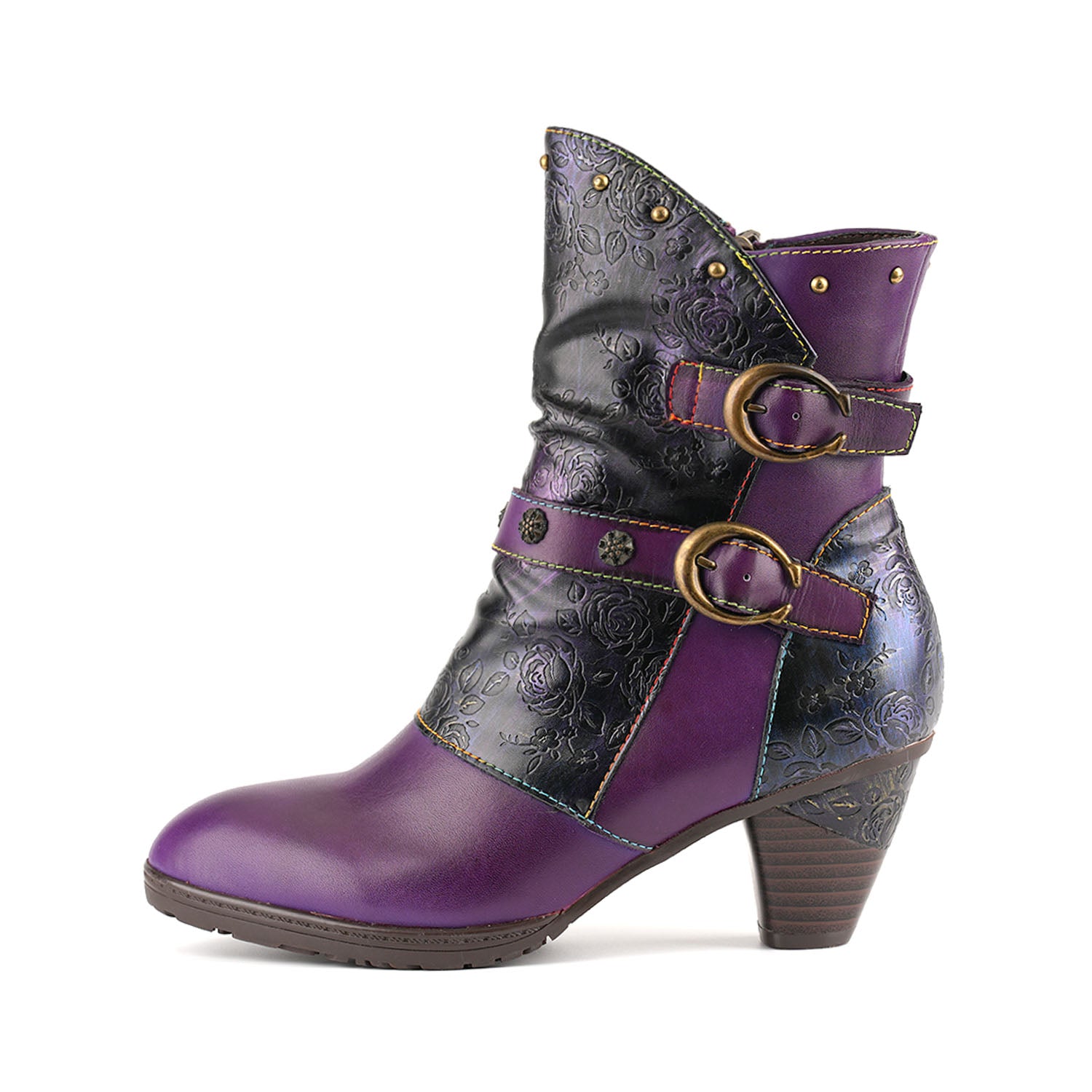 Retro Painted Genuine Leather Clasp Ankle Boots