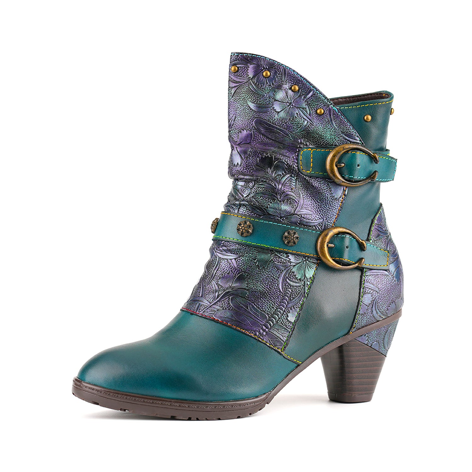 Retro Painted Genuine Leather Clasp Ankle Boots