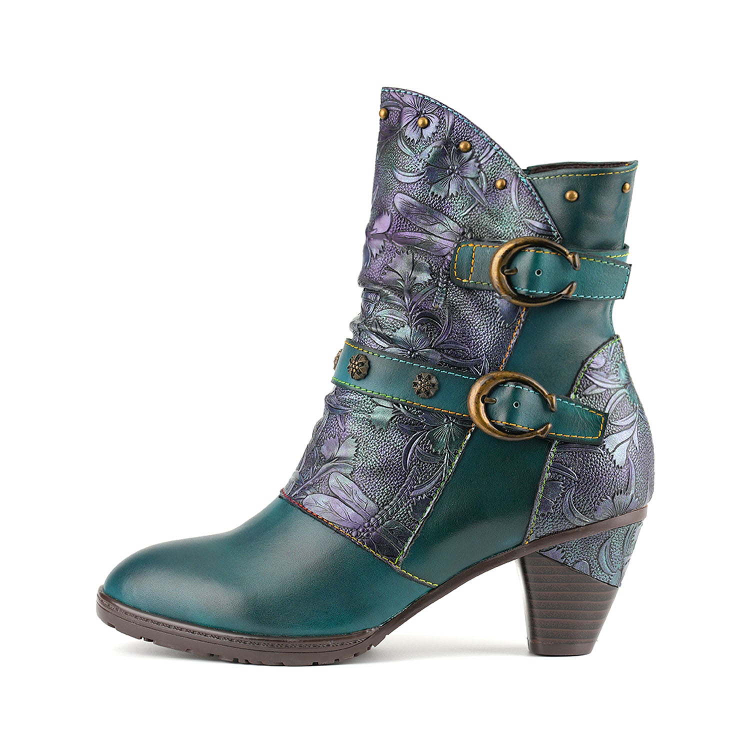 Retro Painted Genuine Leather Clasp Ankle Boots