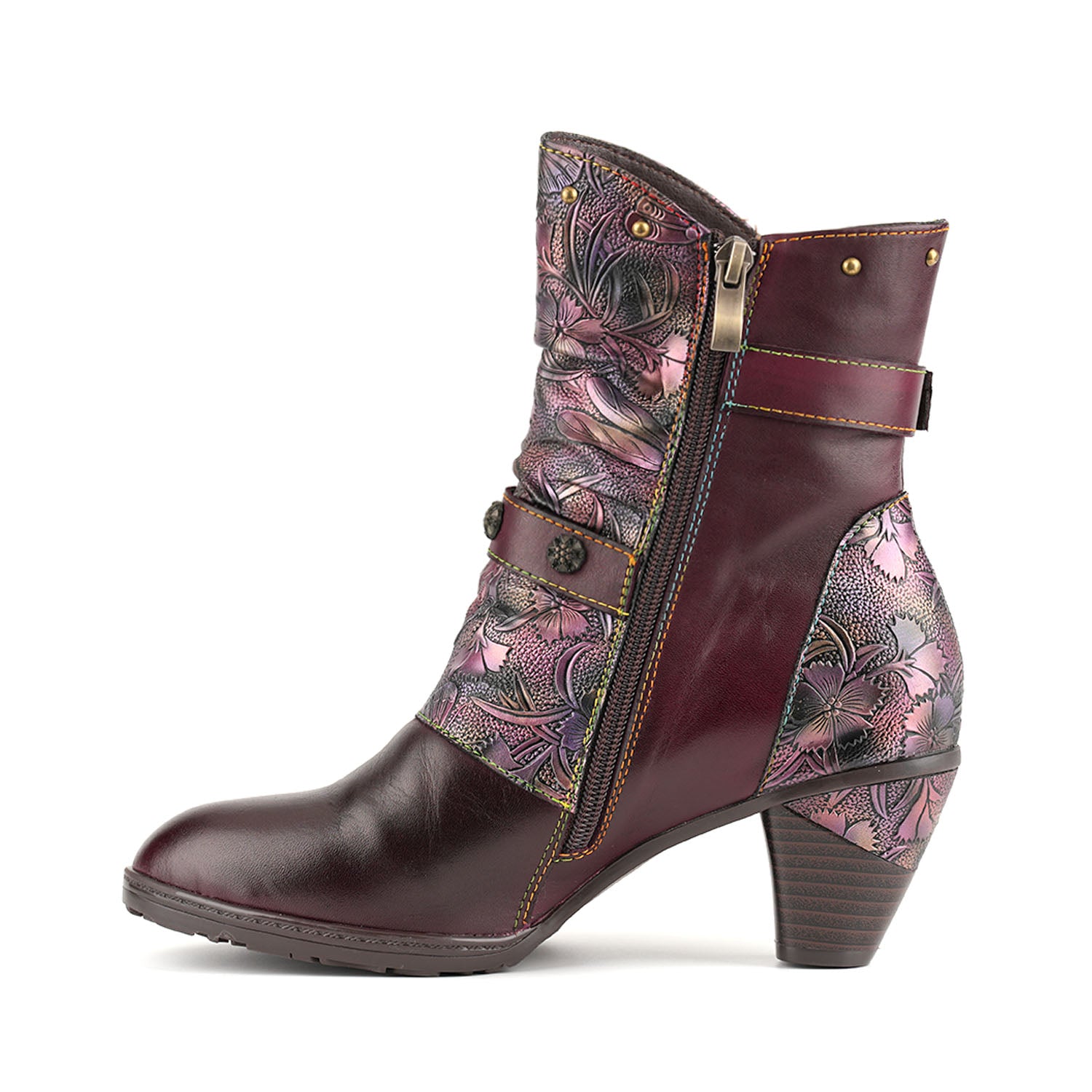 Retro Painted Genuine Leather Clasp Ankle Boots