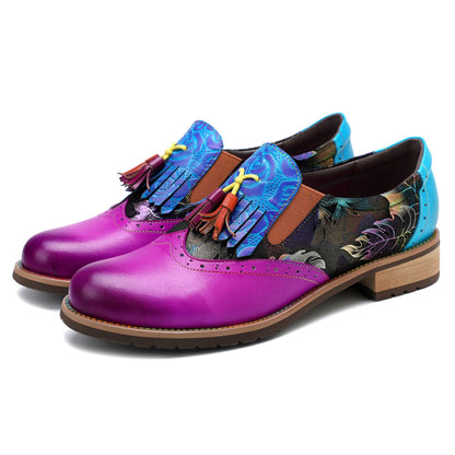 Bohemian Painted  Brogue Genuine Leather Shoes