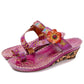 Floral Embossing Stitching Leather Sandals (3 colors)