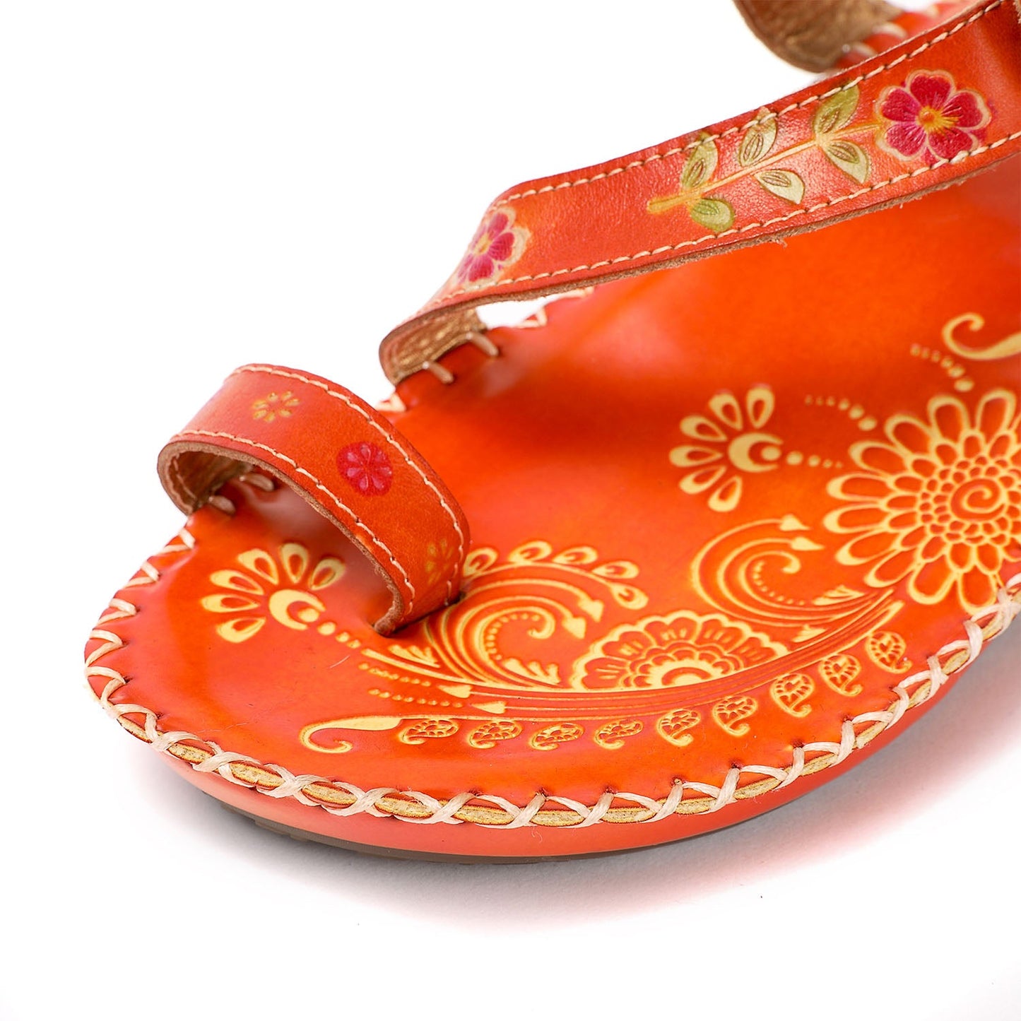 Floral Embossing Stitching Leather Sandals (3 colors)