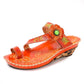 Floral Embossing Stitching Leather Sandals (3 colors)