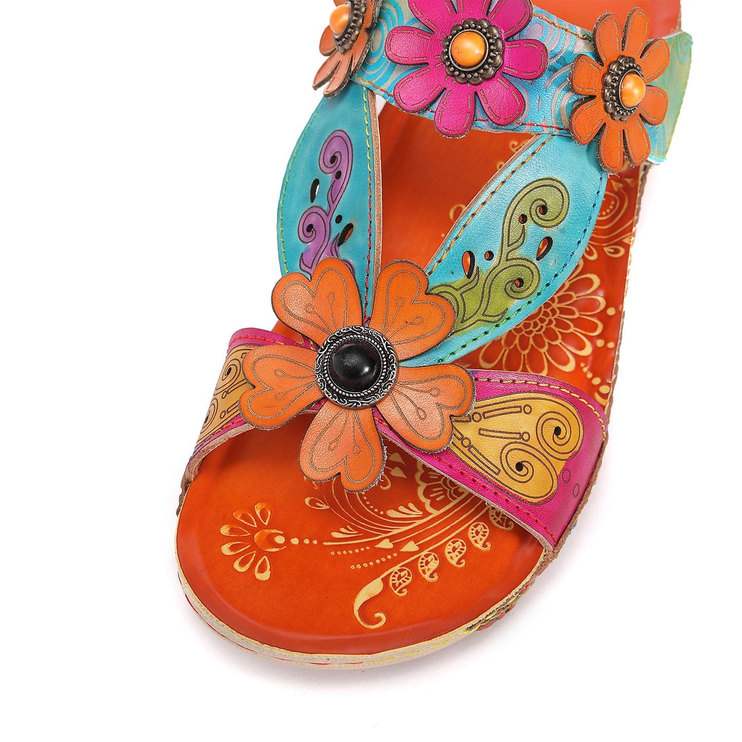 Printed Leather Handmade Sandals