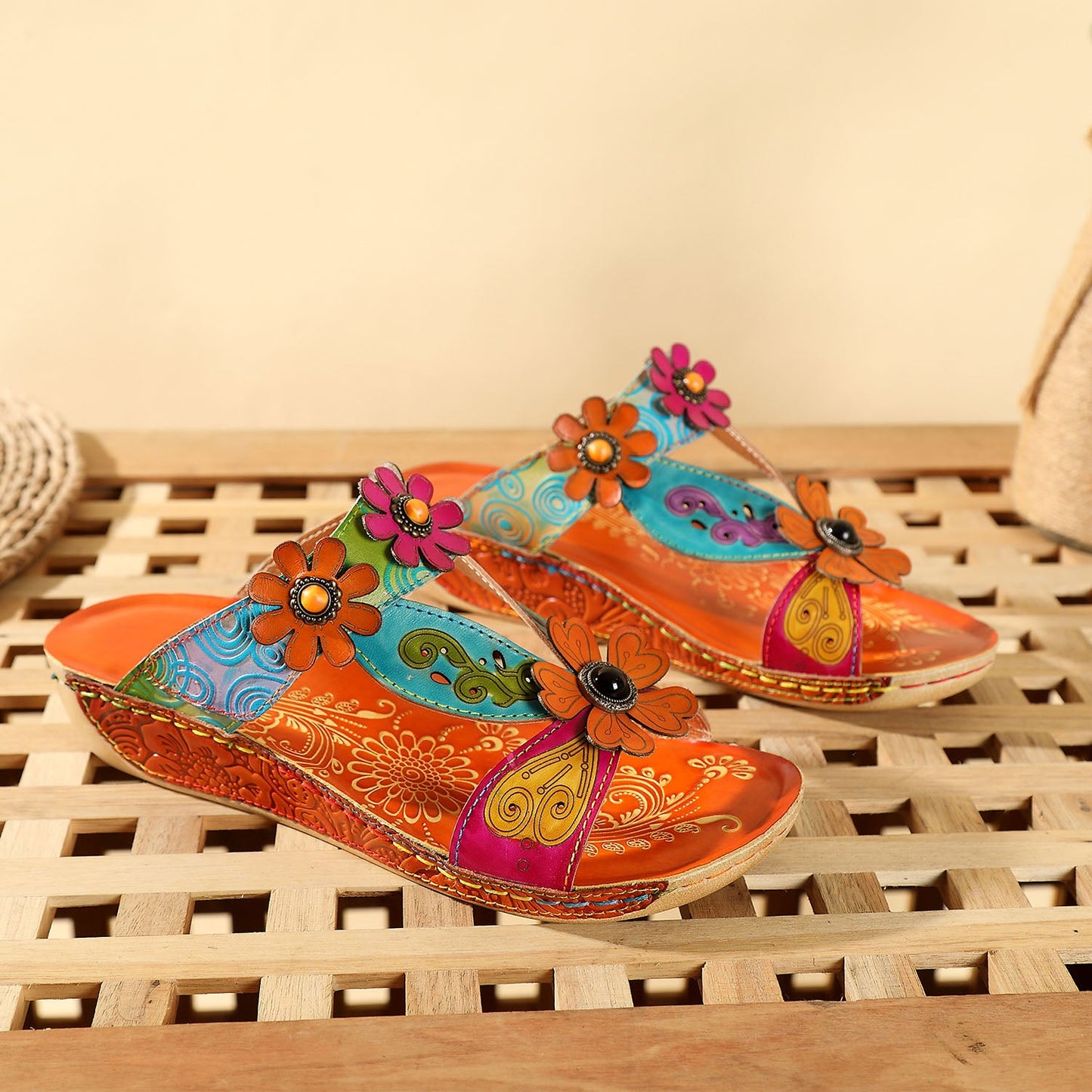 Printed Leather Handmade Sandals